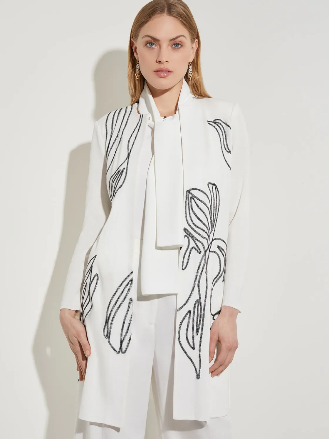 Misook Abstract Embroidery Jewel Neck Jacket* Jackets & Coats