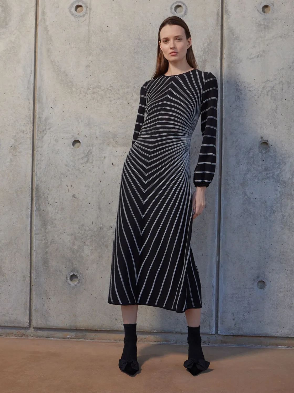 Misook A-Line Melange Striped Soft Knit Midi Dress* Dresses