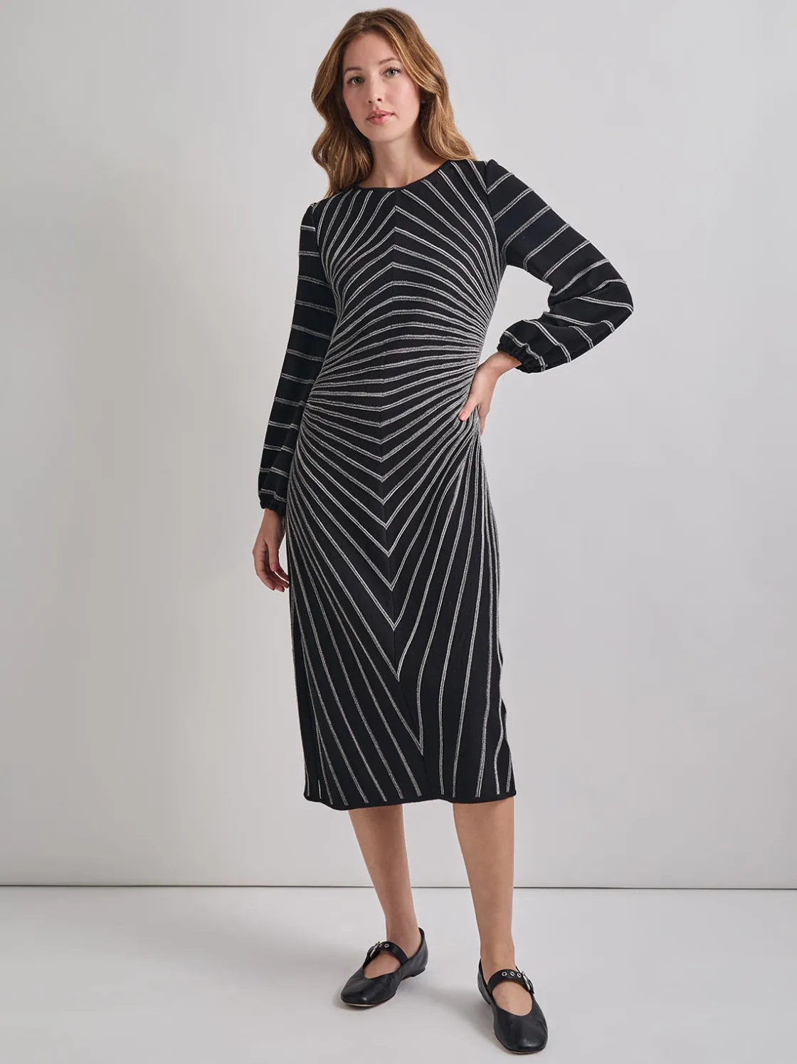 Misook A-Line Melange Striped Soft Knit Midi Dress* Dresses