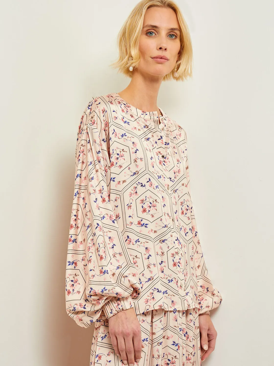 Misook Balloon Sleeve Belted Blouse - Floral Print Crepe de Chine* Blouses & Shirts | Tops & Tees