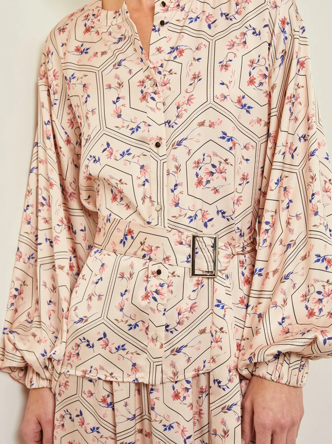 Misook Balloon Sleeve Belted Blouse - Floral Print Crepe de Chine* Blouses & Shirts | Tops & Tees