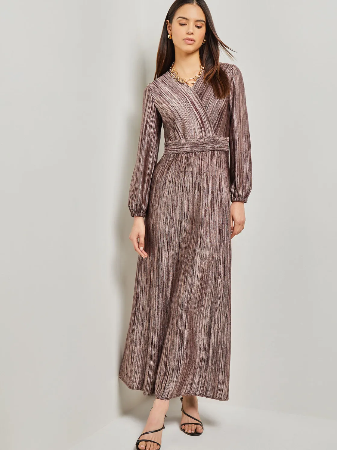 Misook Bishop Sleeve Jacquard Knit Maxi Dress* Dresses