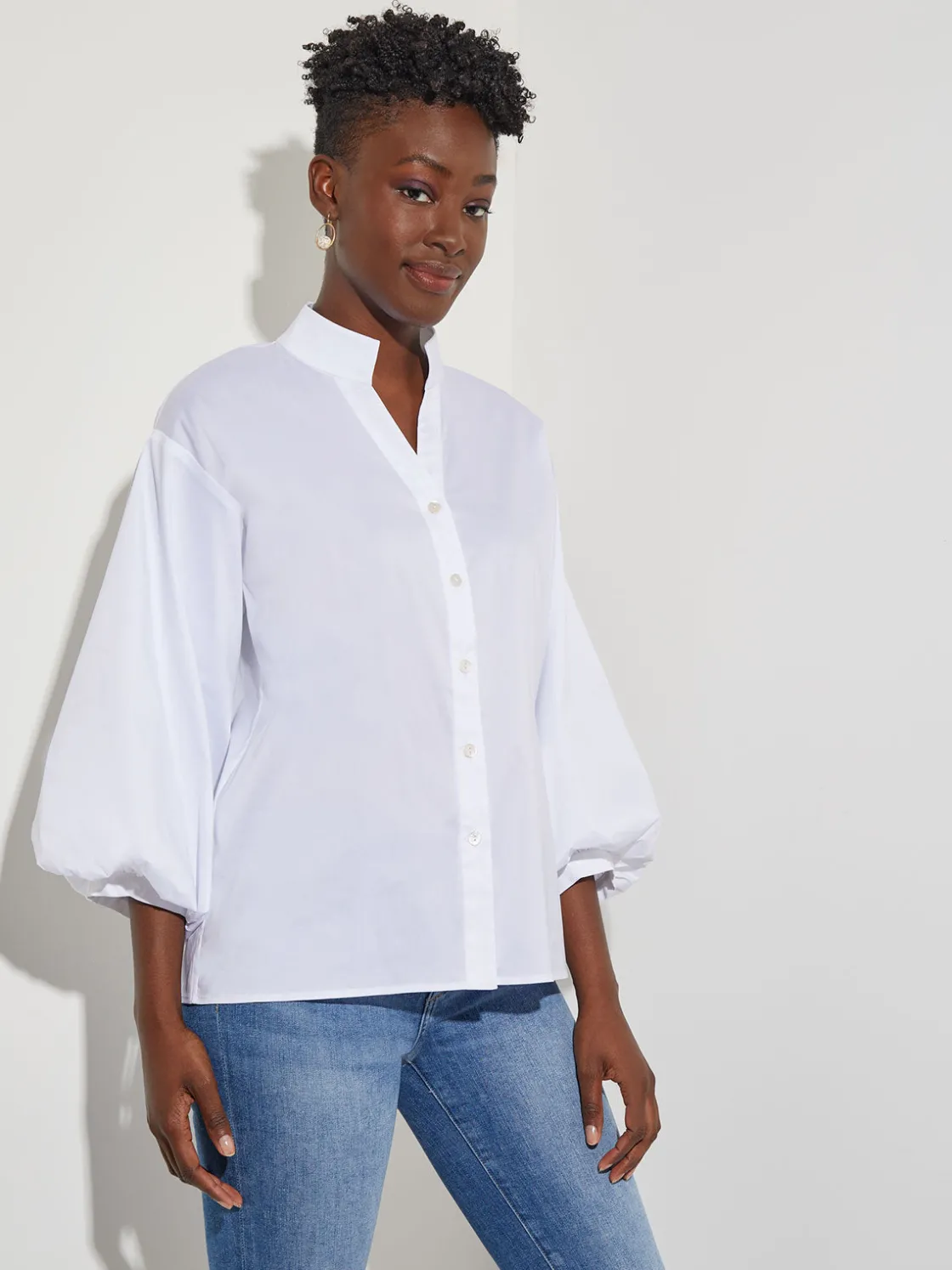 Misook Bishop Sleeve Stretch Cotton Blouse* Blouses & Shirts | Tops & Tees