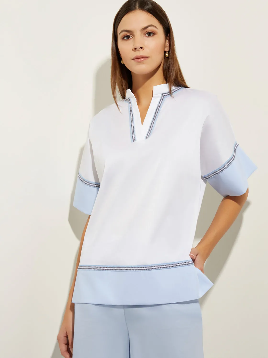 Misook Blouse White Cotton - Split Neck Blouse | * Blouses & Shirts | Tops & Tees