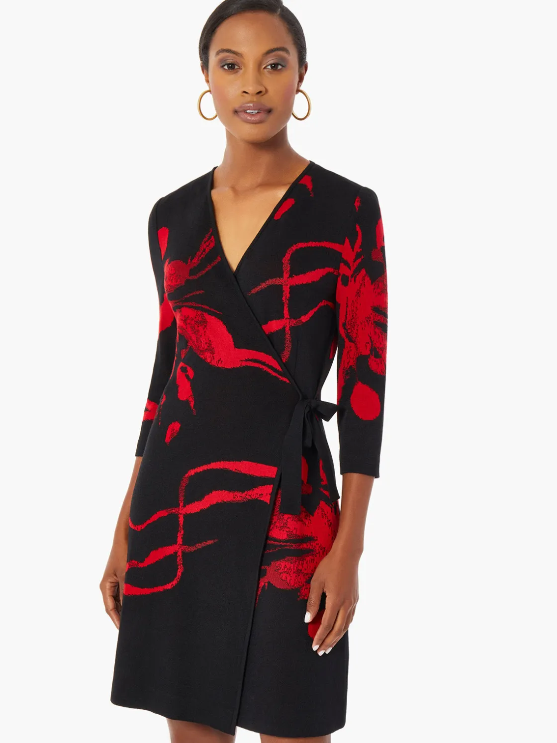 Misook Brushstroke Pattern Knit Faux Wrap Dress* Dresses