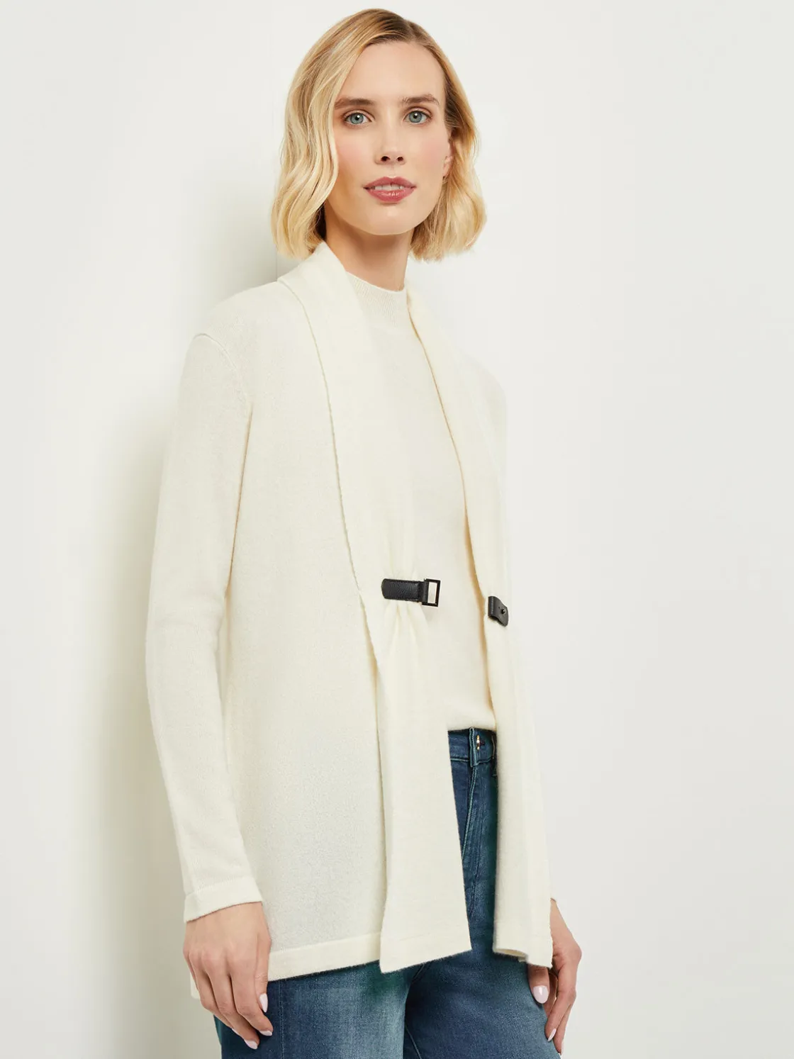 Misook Buckle Detail Shawl Collar Cashmere Cardigan* Jackets & Coats