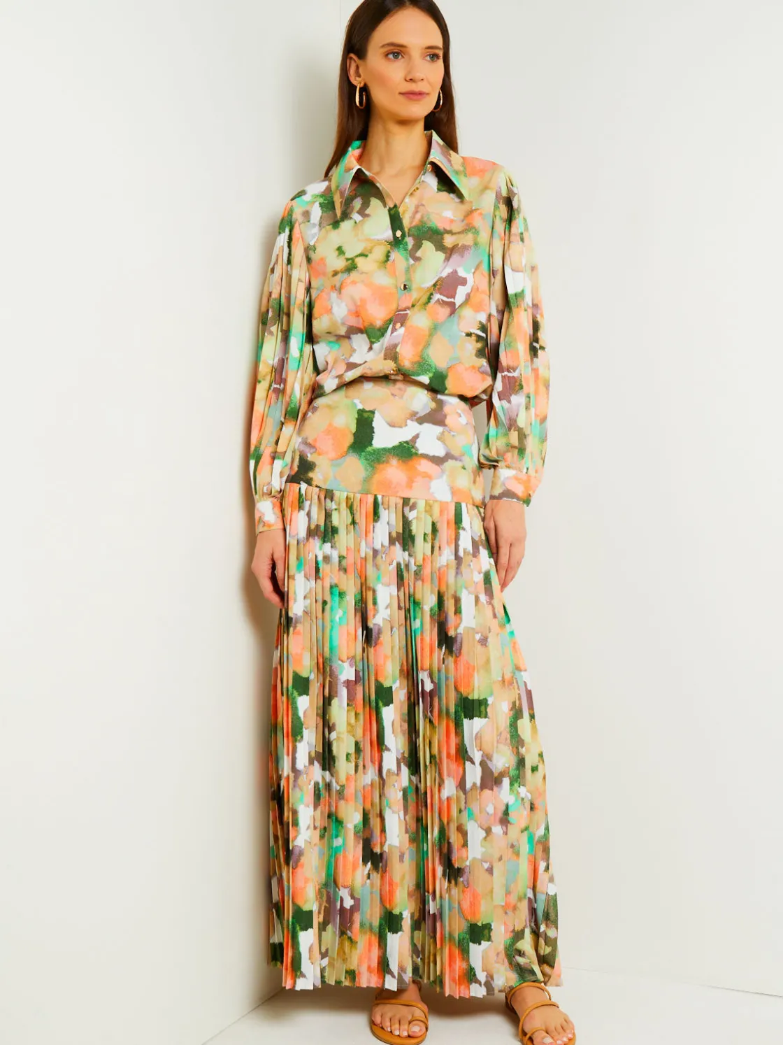 Misook Button Front Blouse - Balloon Sleeve Watercolor Woven* Blouses & Shirts | Tops & Tees