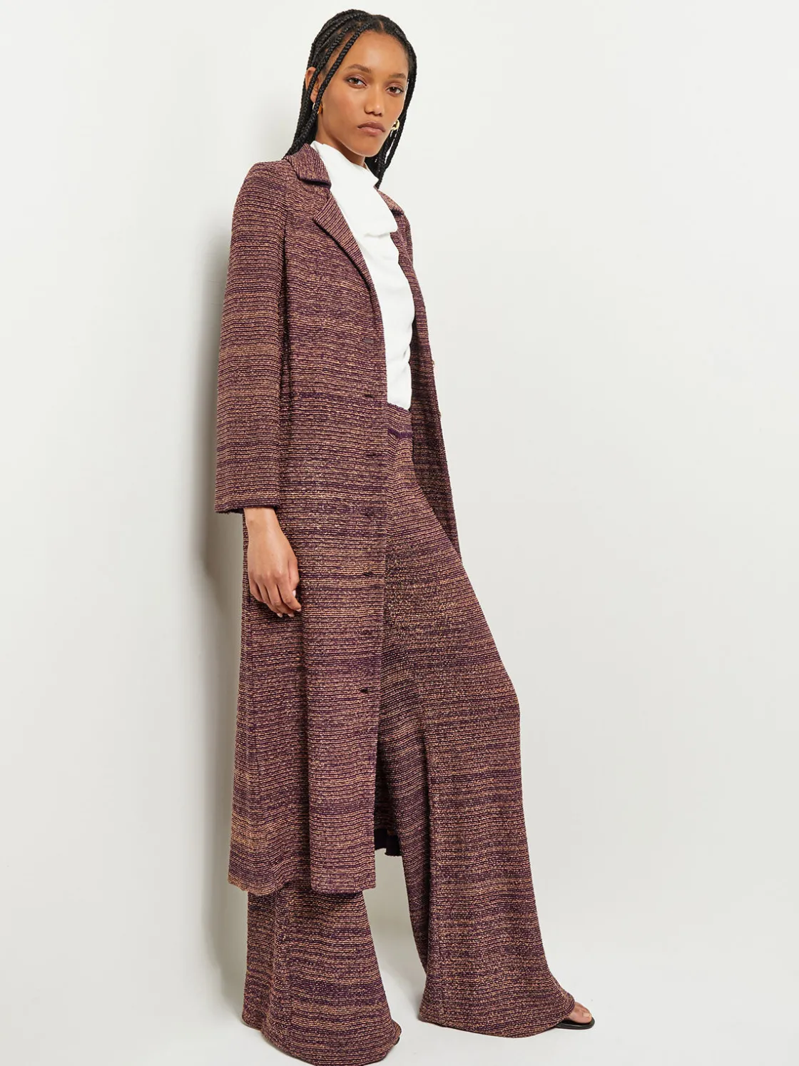 Misook Button Front Duster - Belted Tweed Knit* Jackets & Coats