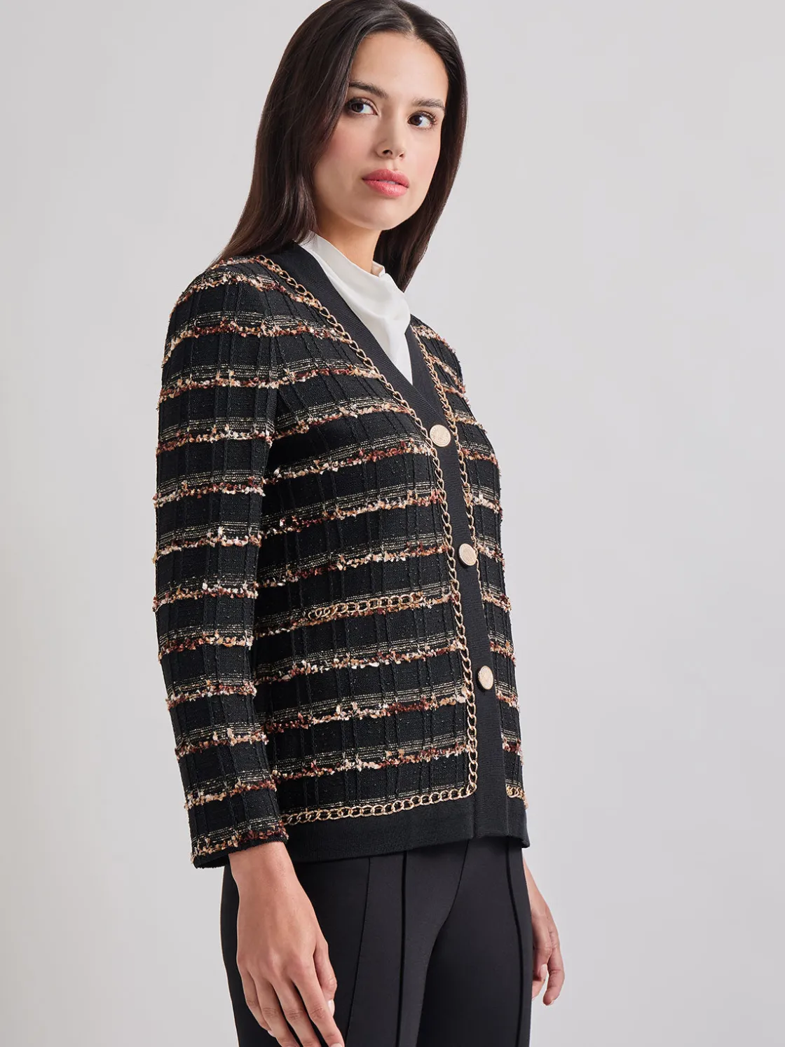 Misook Chain Trim Lurex Knit Jacket* Jackets & Coats