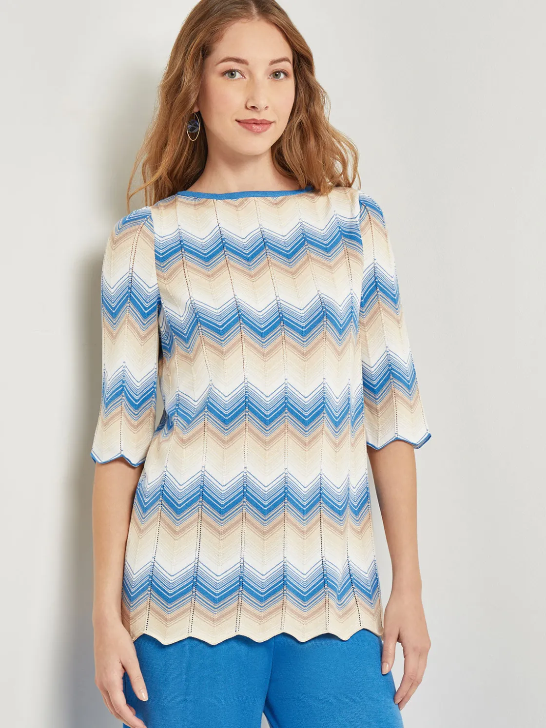 Misook Chevron Hem Tunic - Intarsia Soft Knit* Tops & Tees