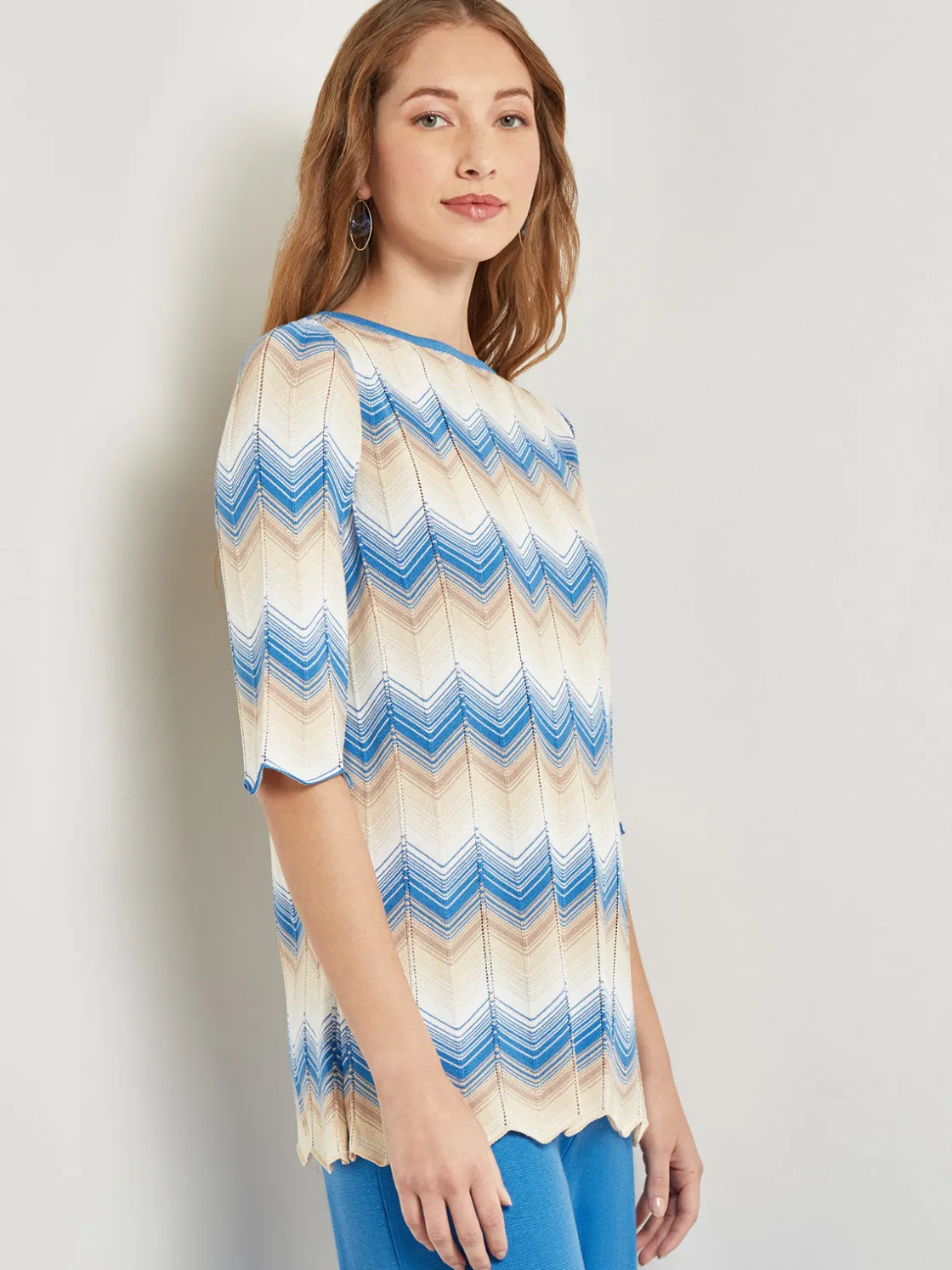 Misook Chevron Hem Tunic - Intarsia Soft Knit* Tops & Tees