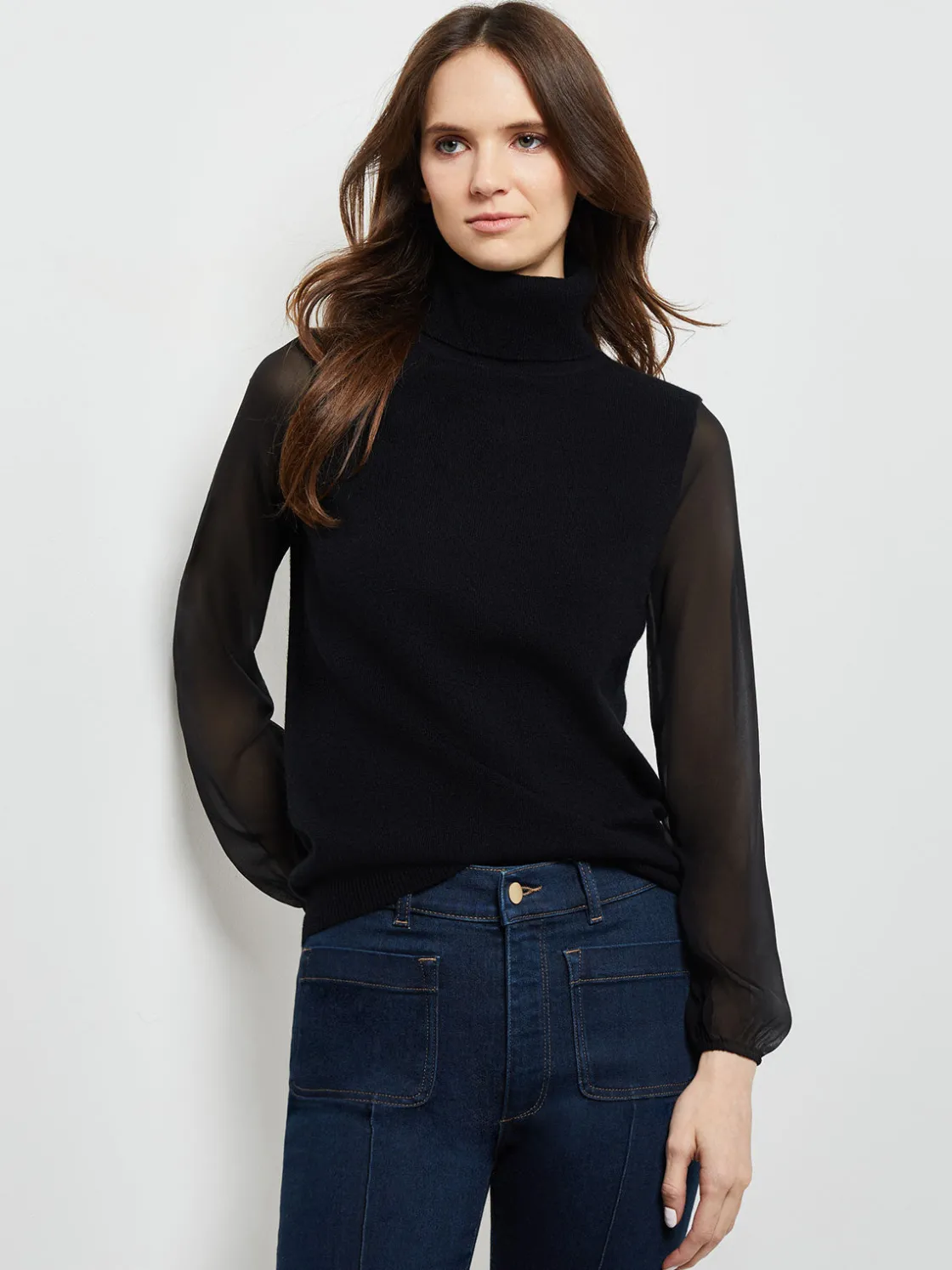 Misook Chiffon Sleeve Cashmere Turtleneck* Tops & Tees