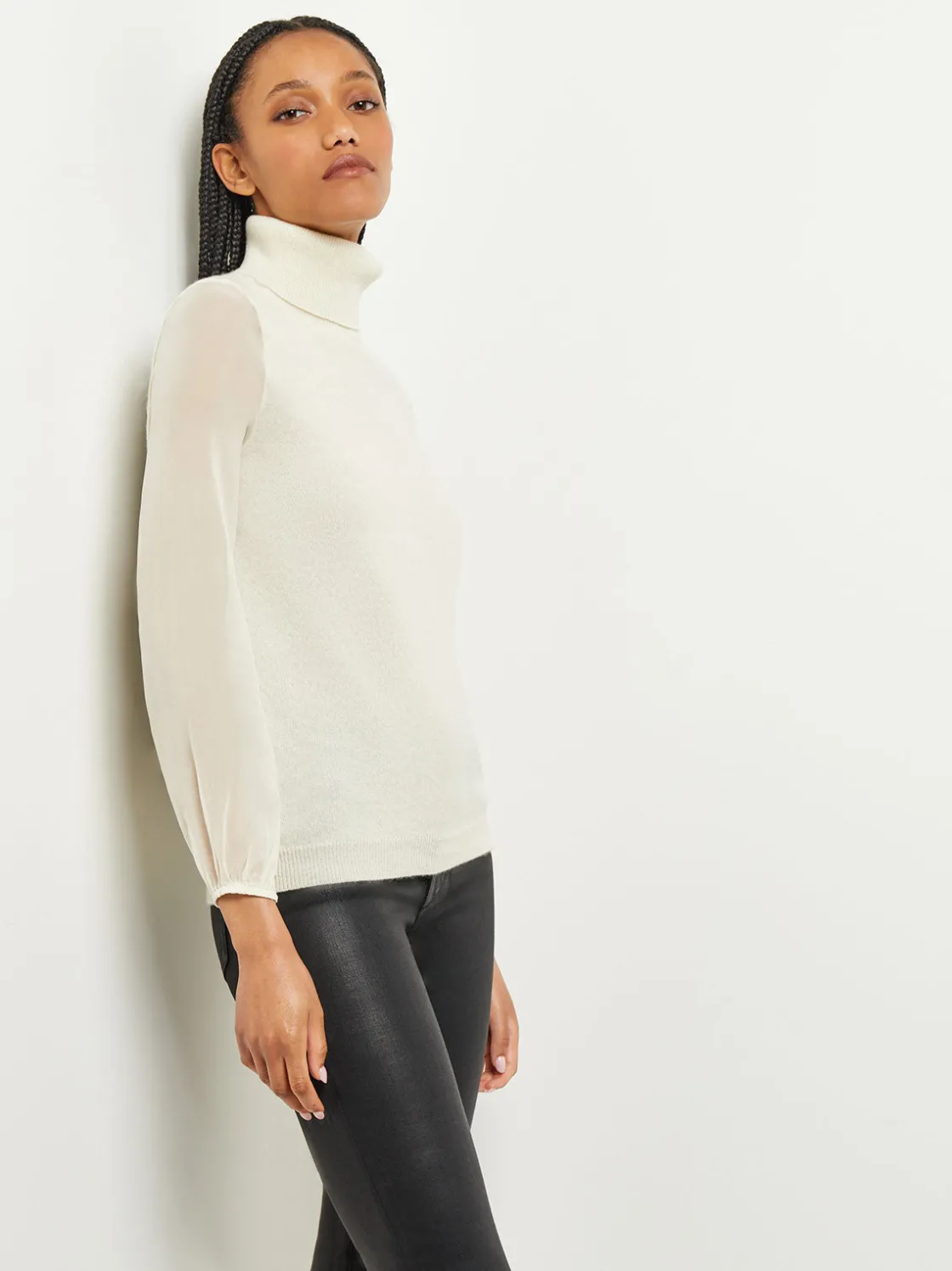 Misook Chiffon Sleeve Cashmere Turtleneck* Tops & Tees