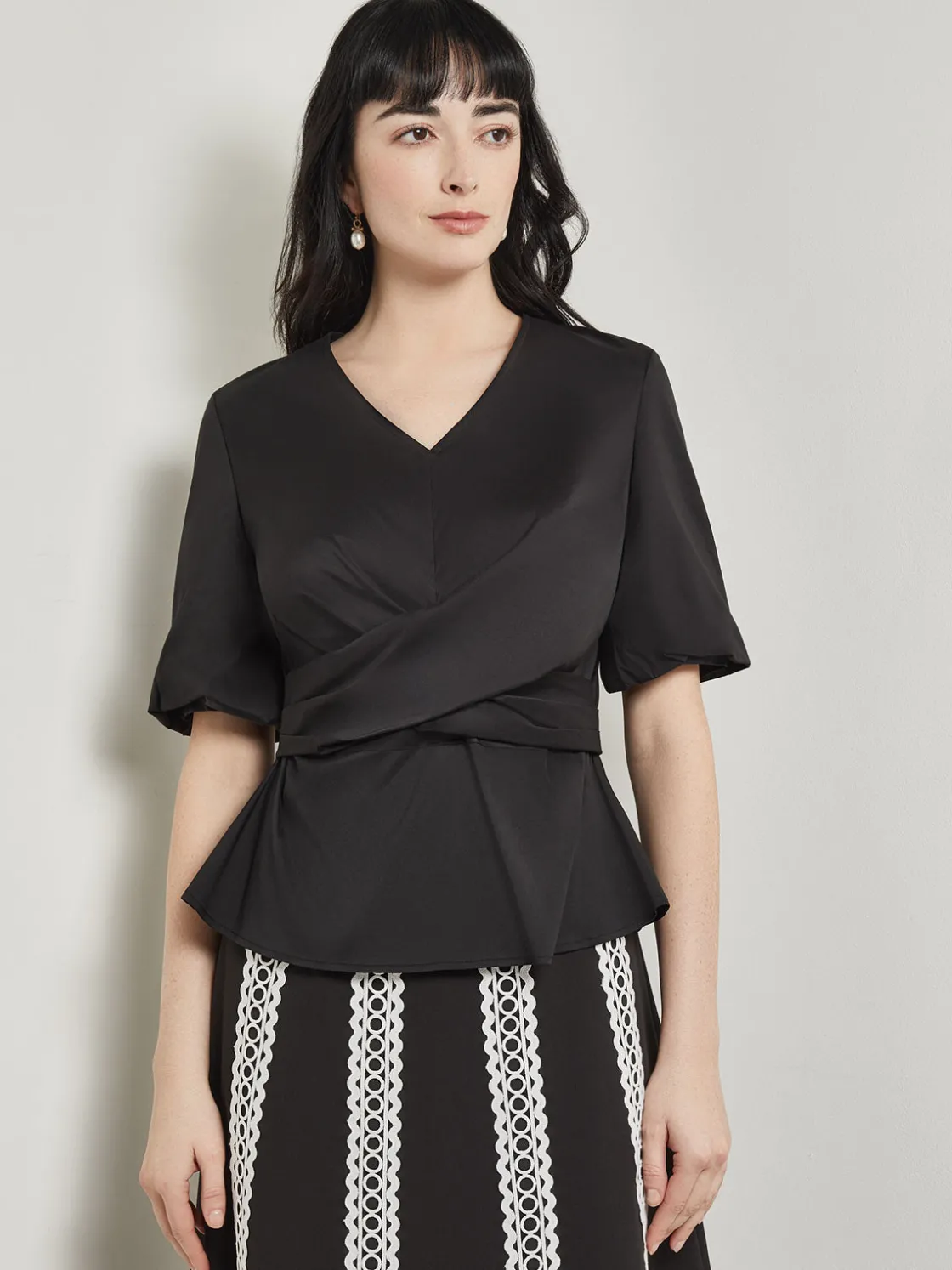 Misook Crossover Peplum Blouse - Puff Sleeve Woven* Blouses & Shirts | Tops & Tees