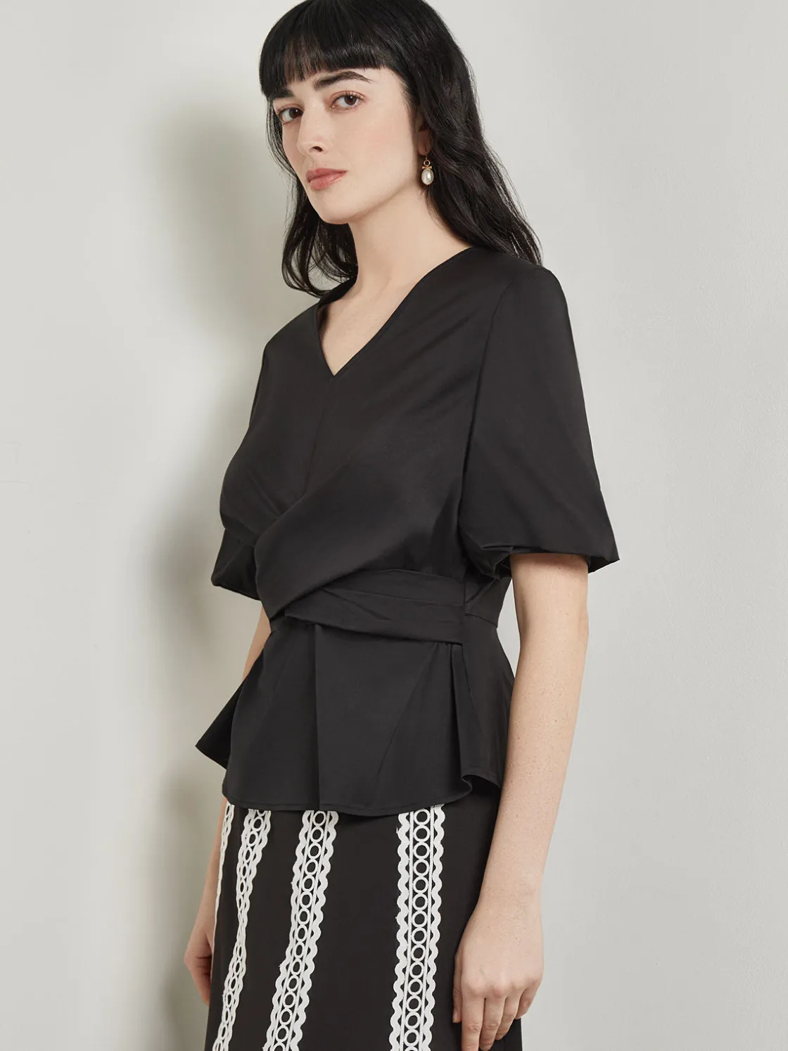 Misook Crossover Peplum Blouse - Puff Sleeve Woven* Blouses & Shirts | Tops & Tees