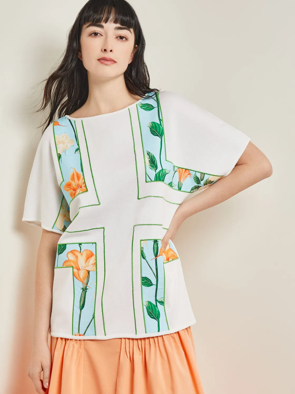 Misook Dolman Sleeve Boat Neck Tunic - Cotton Floral Panel Soft Knit* Tops & Tees