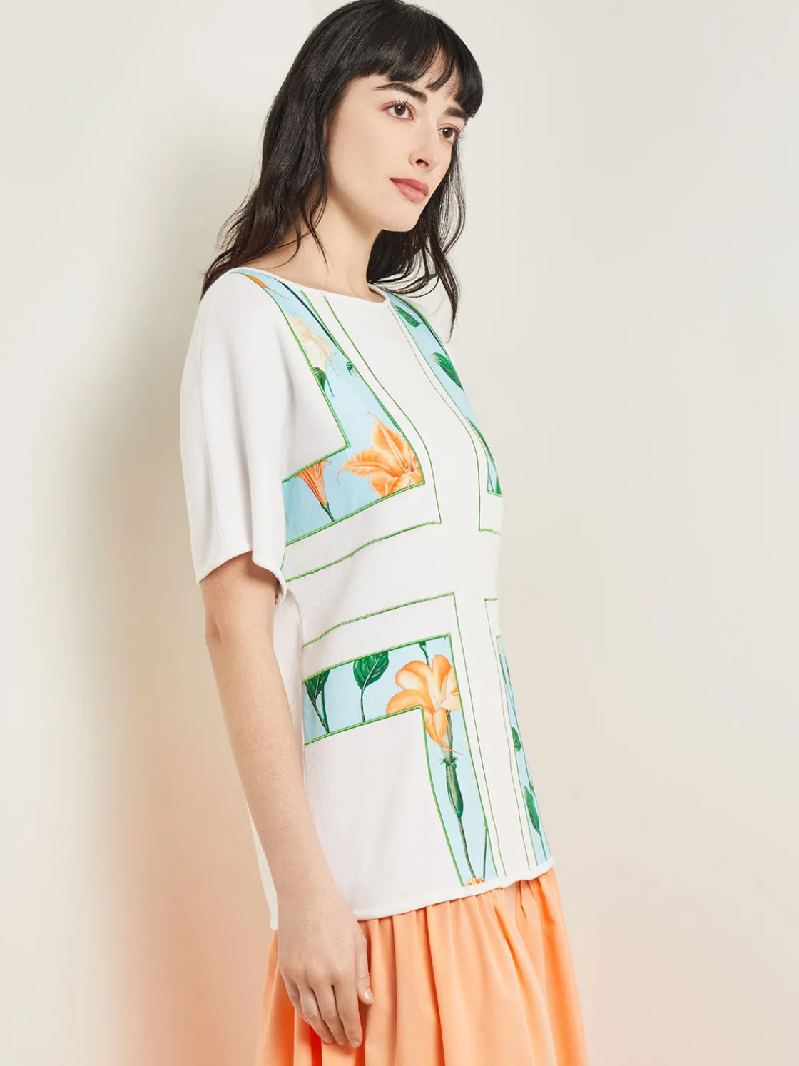 Misook Dolman Sleeve Boat Neck Tunic - Cotton Floral Panel Soft Knit* Tops & Tees