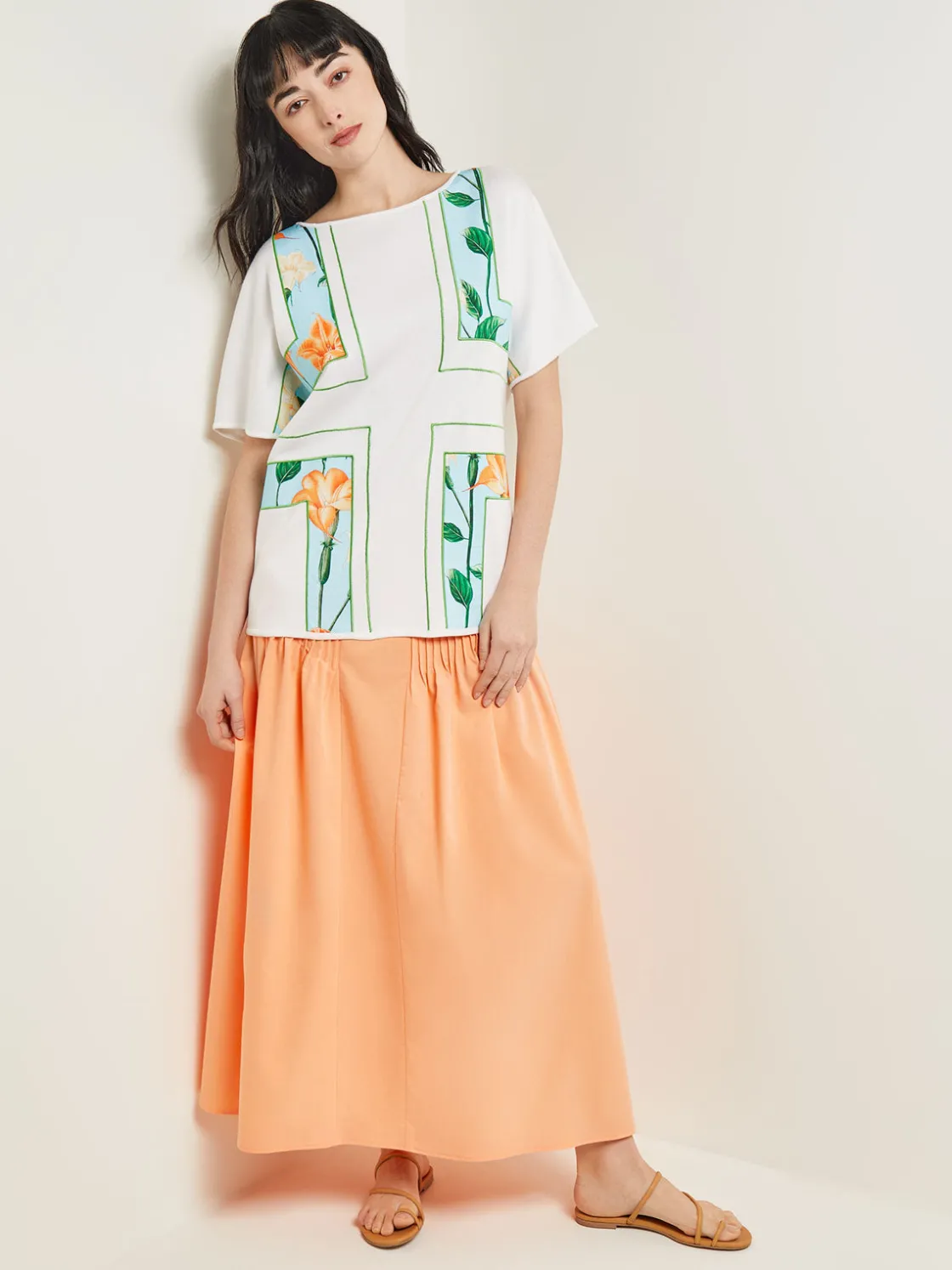 Misook Dolman Sleeve Boat Neck Tunic - Cotton Floral Panel Soft Knit* Tops & Tees