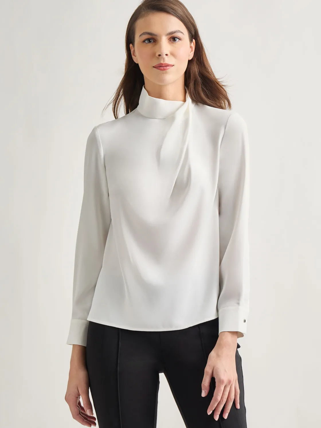 Misook Draped Crepe de Chine Mock Neck Blouse* Blouses & Shirts | Tops & Tees