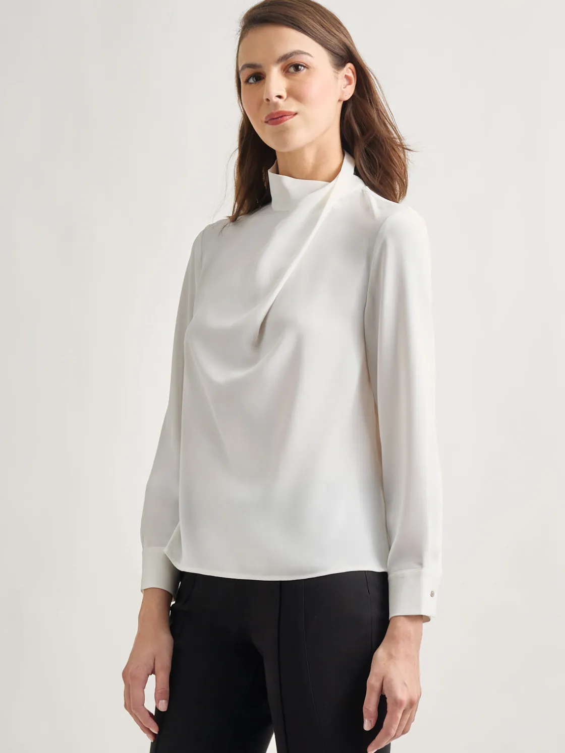 Misook Draped Crepe de Chine Mock Neck Blouse* Blouses & Shirts | Tops & Tees