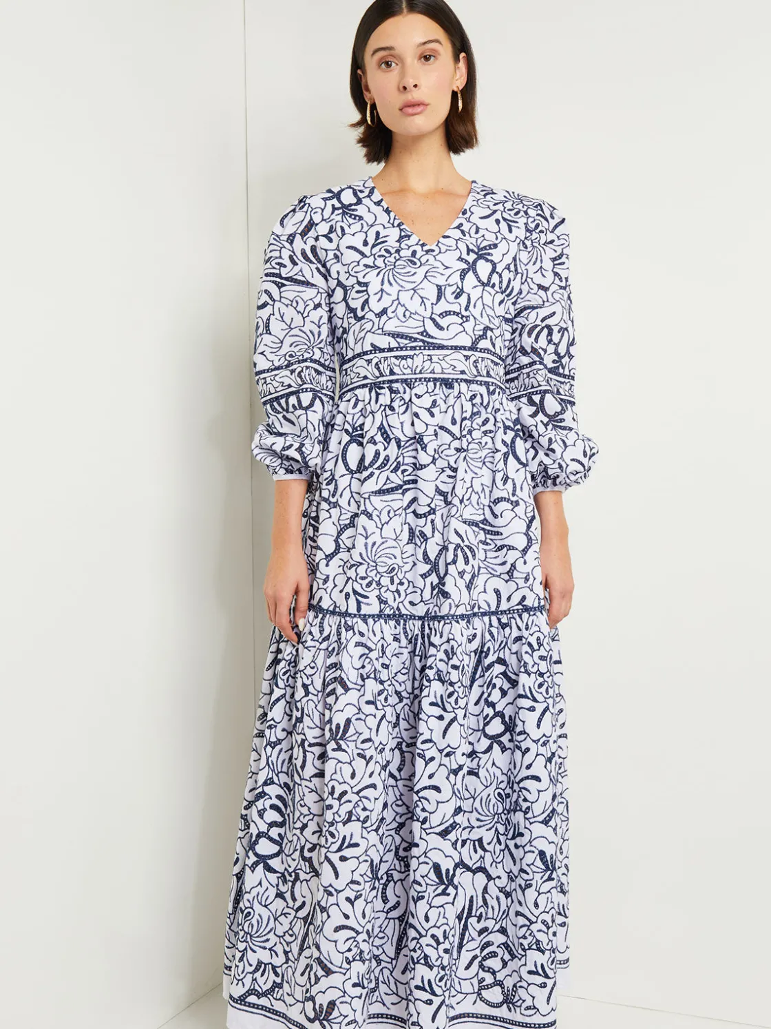 Misook Embroidered Floral Cotton Maxi Dress* Dresses