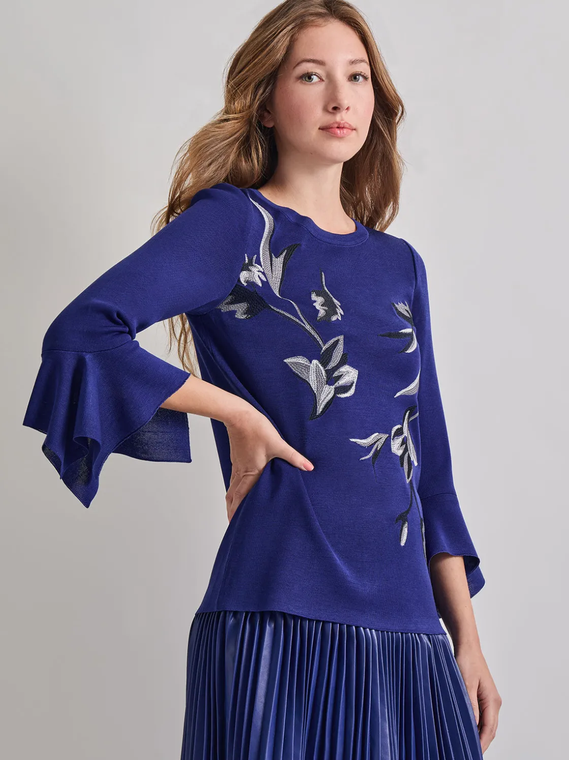 Misook Embroidered Floral Knit Blouse* Tops & Tees