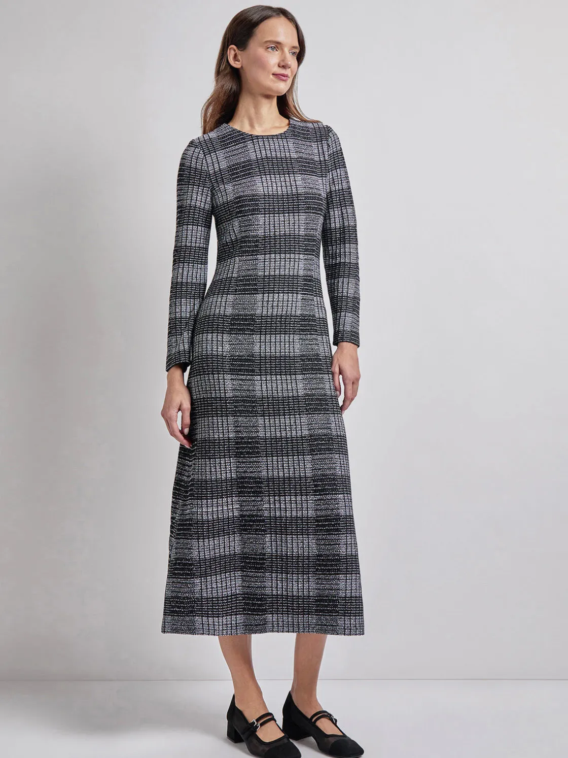 Misook Fit & Flare Tweed Knit Maxi Dress* Dresses