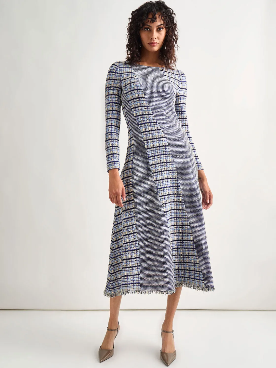 Misook Fit-and-Flare Multi-Stitch Tweed Maxi Dress* Dresses