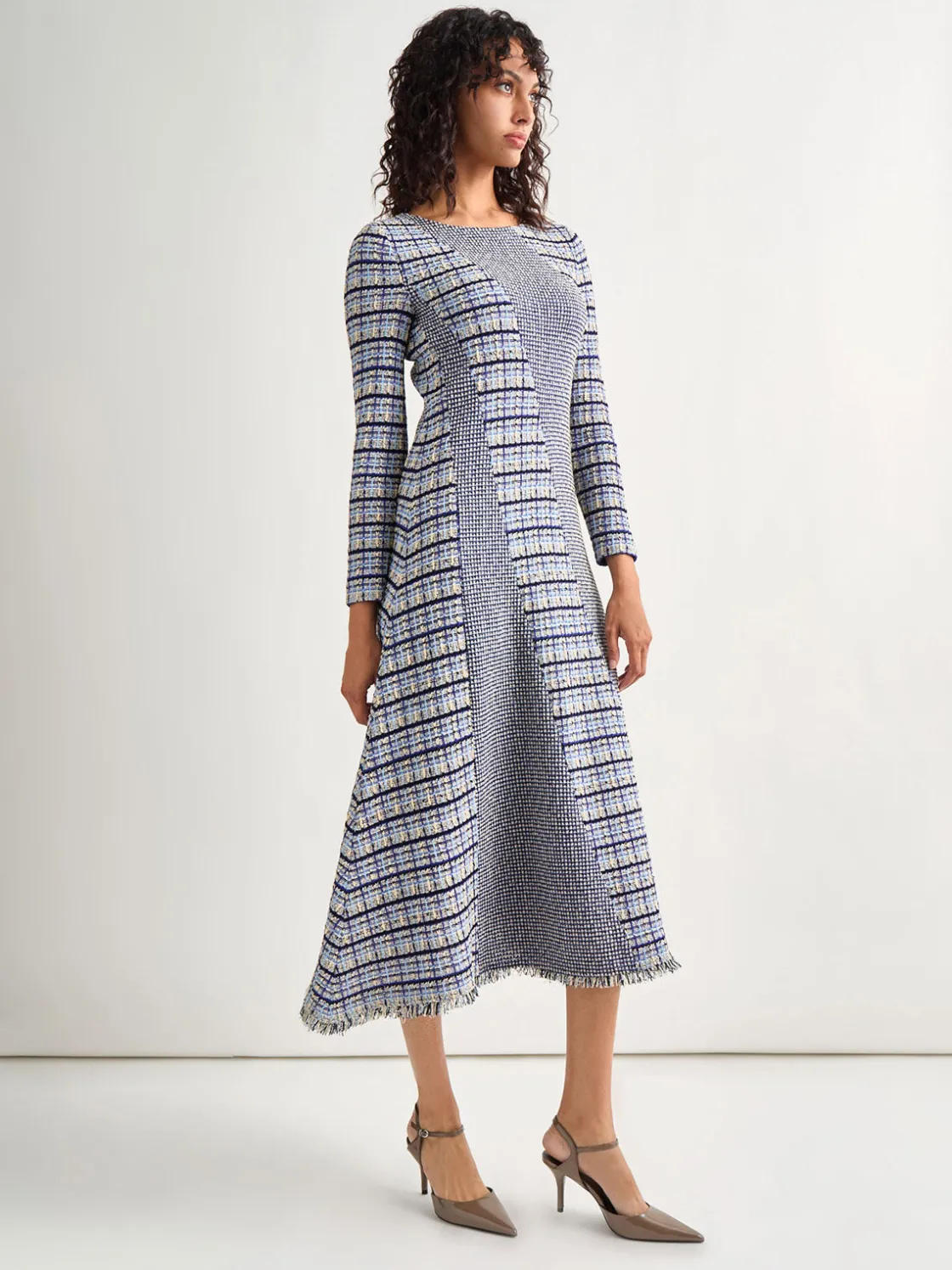 Misook Fit-and-Flare Multi-Stitch Tweed Maxi Dress* Dresses