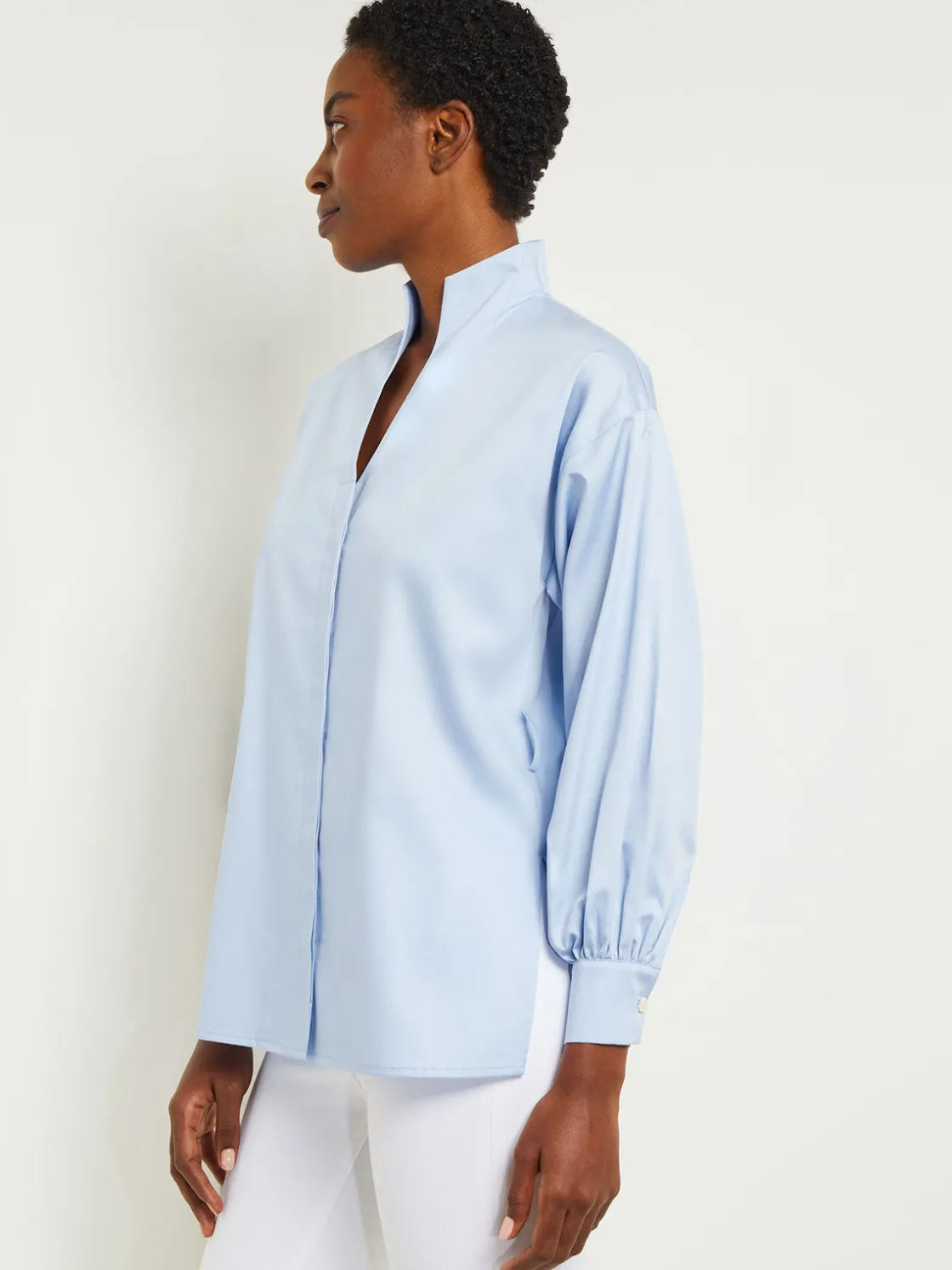 Misook Funnel Neck Belted Cotton Blouse* Blouses & Shirts | Tops & Tees