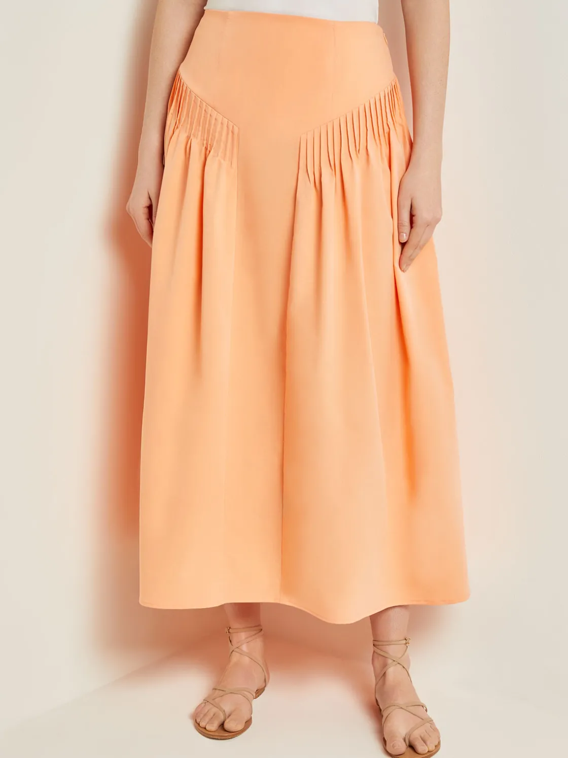 Misook Godet Midi Skirt - Pleated Faux Cupro Silk* Skirts