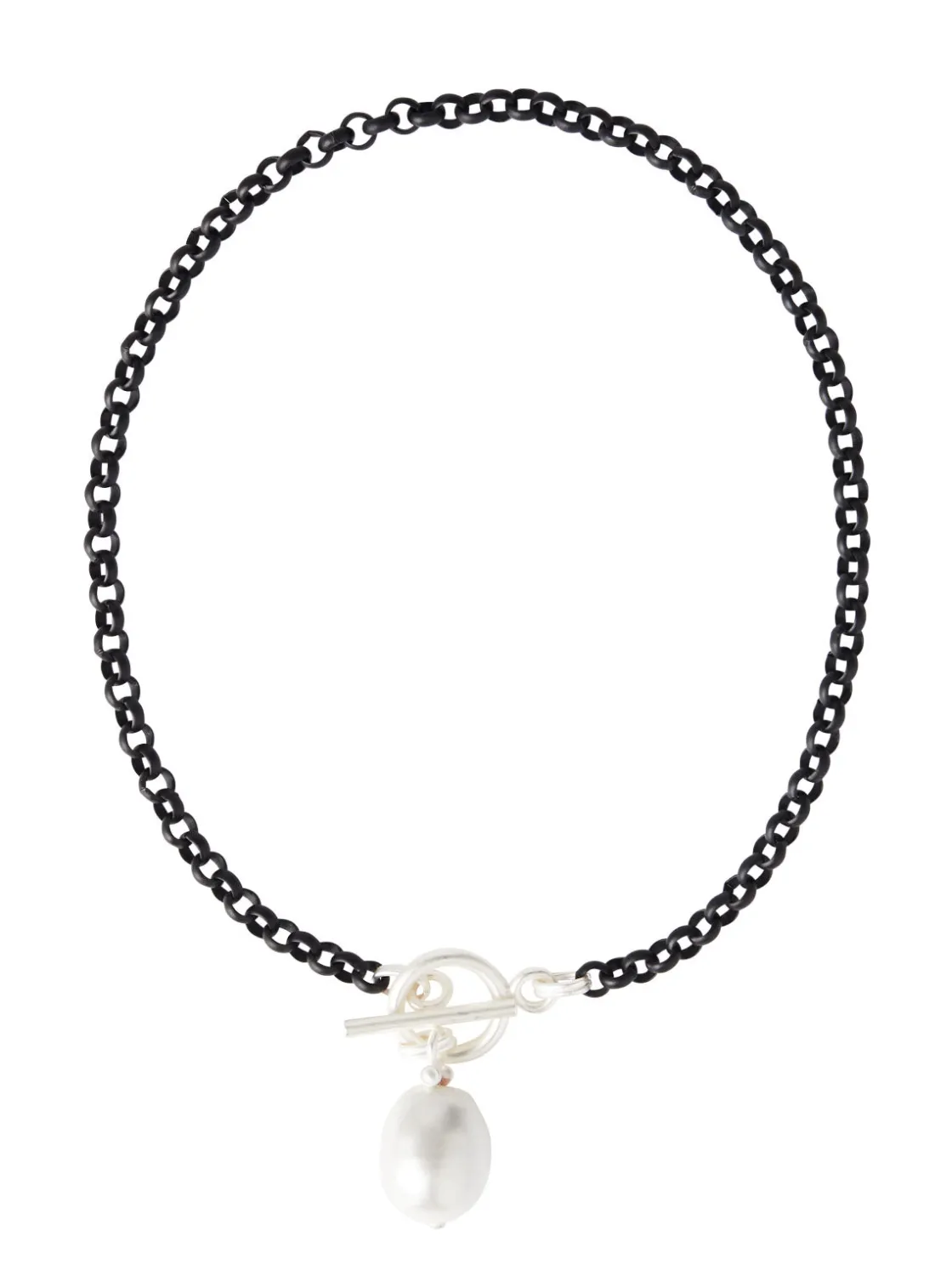 Misook Handmade Black Rolo Link Toggle Necklace with Cotton Pearl Pendant* Accessories | Necklaces