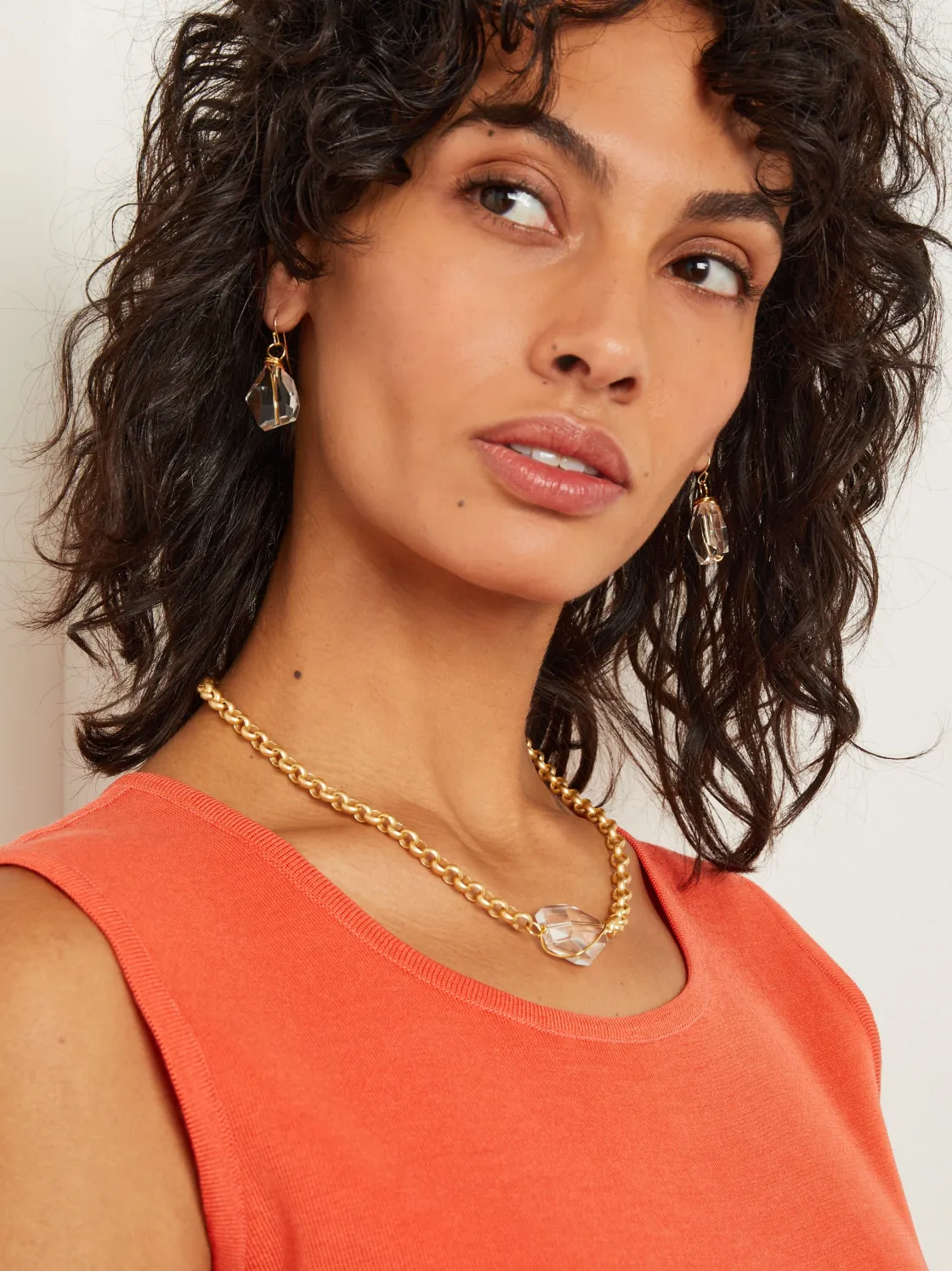 Misook Handmade Wire Wrapped Crystal Nugget Matte Gold Rolo Chain Necklace* Accessories | Necklaces