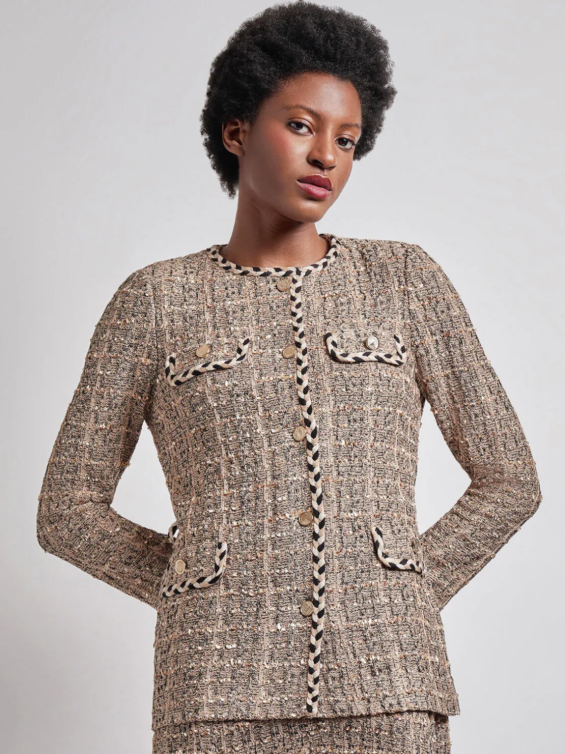 Misook Heritage Fit Braid Trim Tweed Knit Jacket* Jackets & Coats