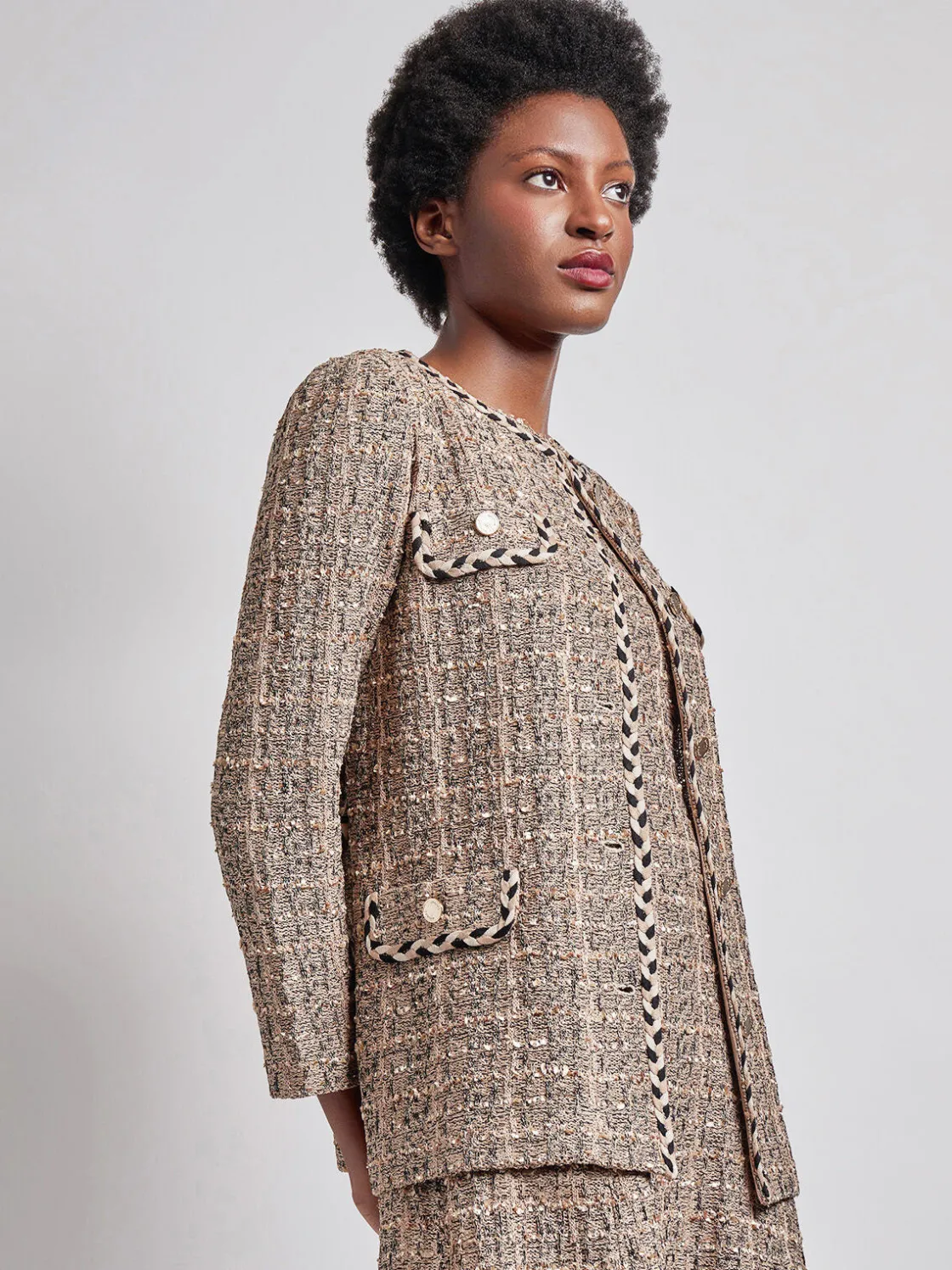 Misook Heritage Fit Braid Trim Tweed Knit Jacket* Jackets & Coats