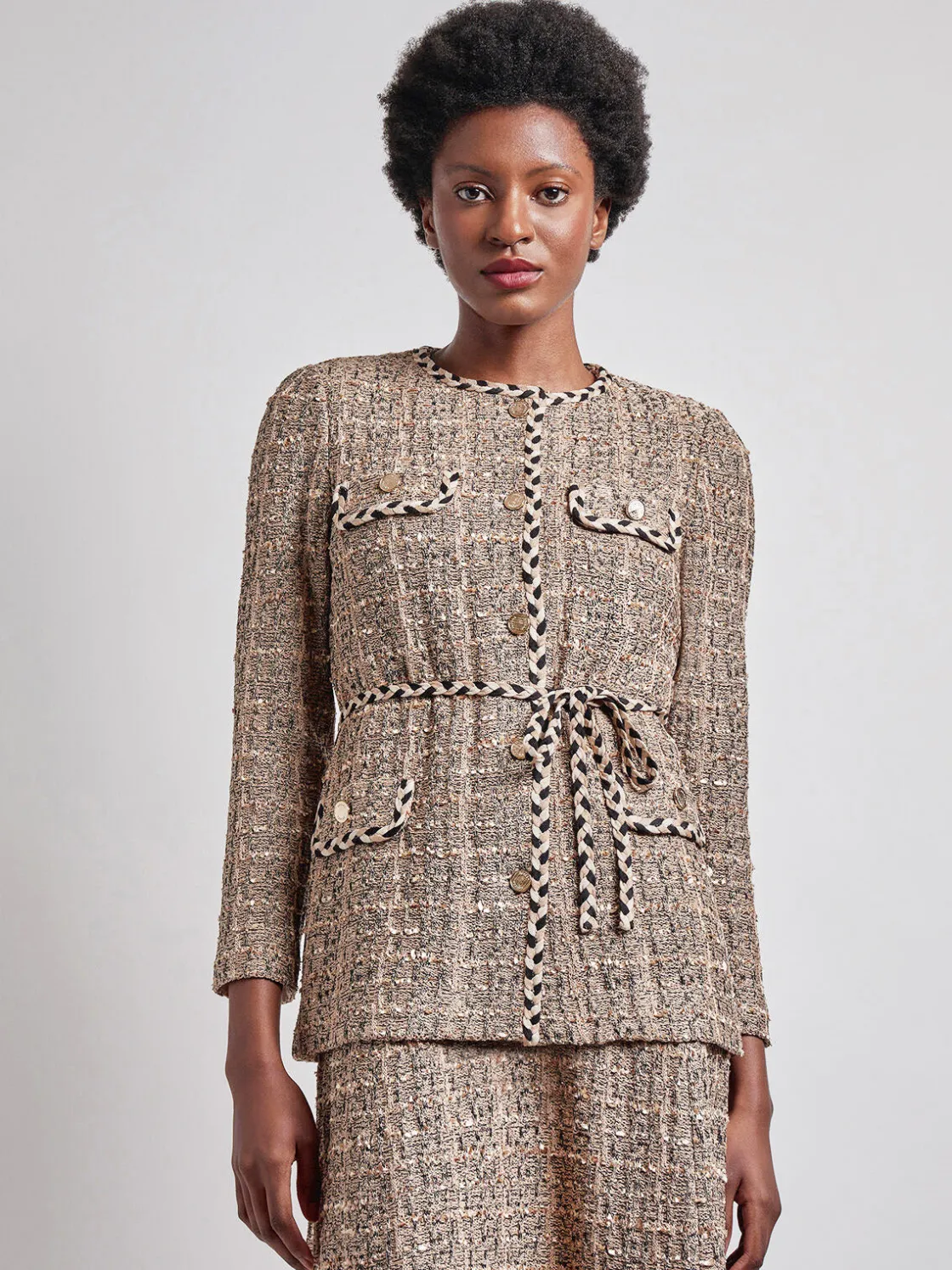 Misook Heritage Fit Braid Trim Tweed Knit Jacket* Jackets & Coats