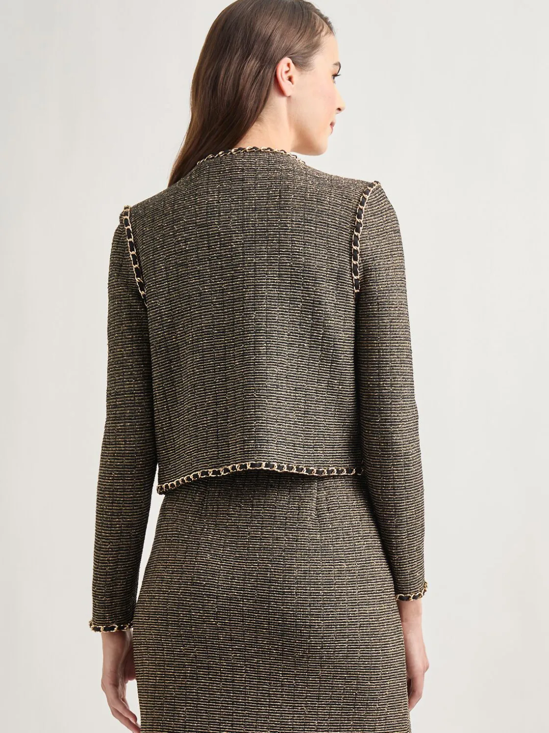 Misook Heritage Fit Curbed Chain Trim Lurex Knit Jacket* Jackets & Coats
