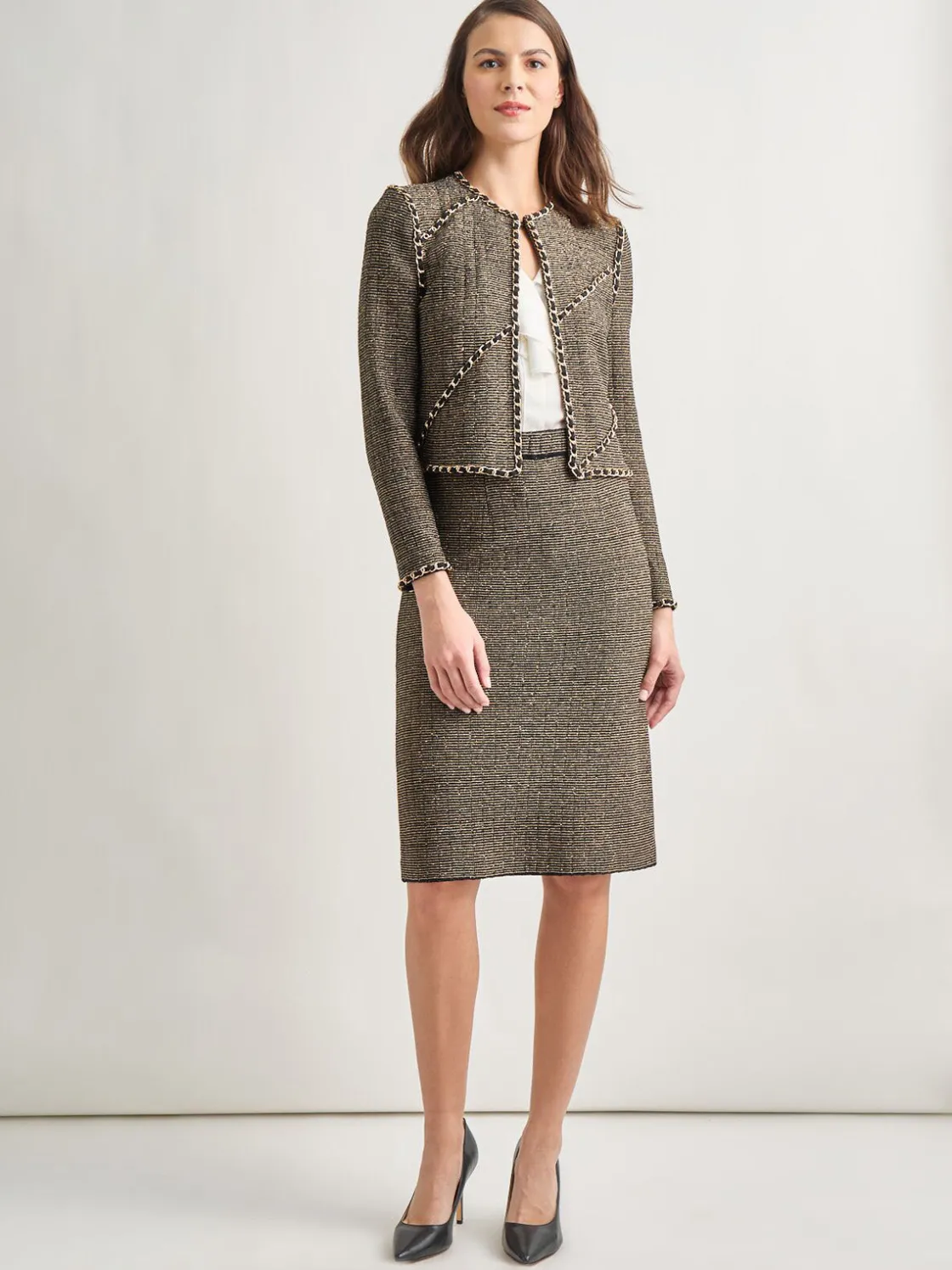 Misook Heritage Fit Curbed Chain Trim Lurex Knit Jacket* Jackets & Coats