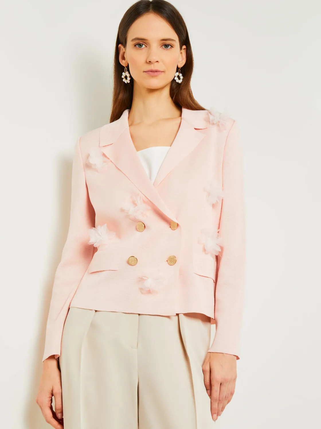 Misook Heritage Fit Double Breasted Jacket - Floral Applique Knit* Jackets & Coats