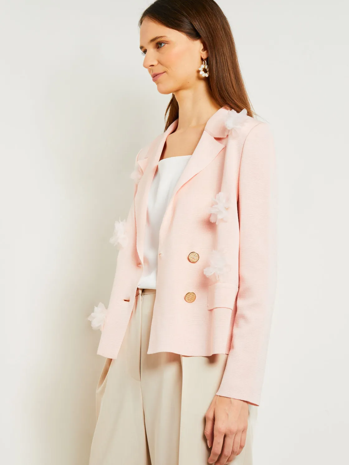 Misook Heritage Fit Double Breasted Jacket - Floral Applique Knit* Jackets & Coats