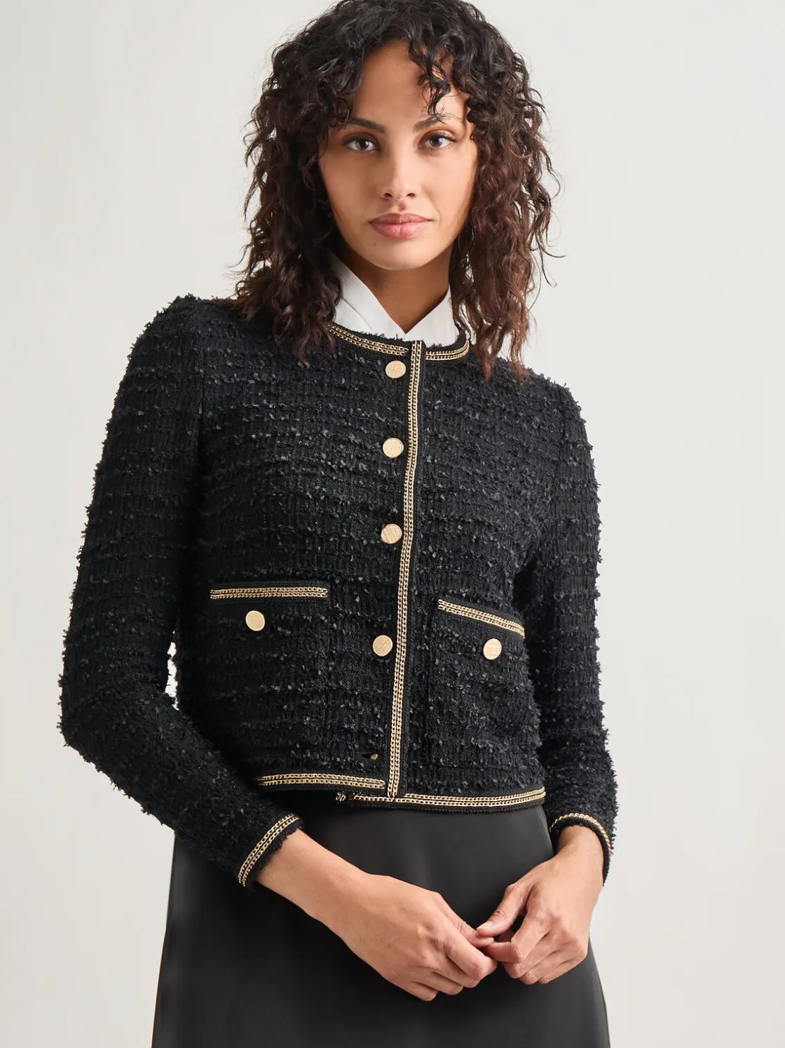 Misook Heritage Fit Double Chain Trim Eyelash Knit Jacket* Jackets & Coats
