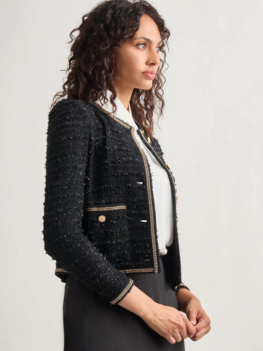 Misook Heritage Fit Double Chain Trim Eyelash Knit Jacket* Jackets & Coats