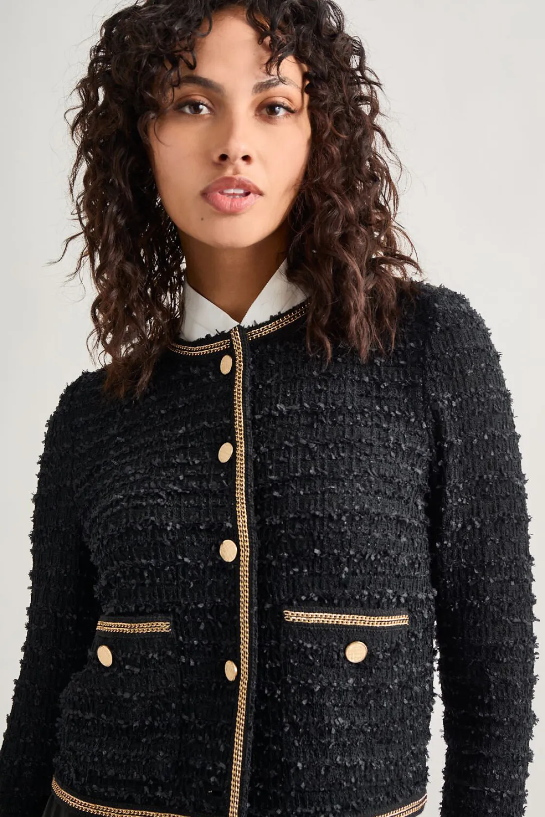 Misook Heritage Fit Double Chain Trim Eyelash Knit Jacket* Jackets & Coats
