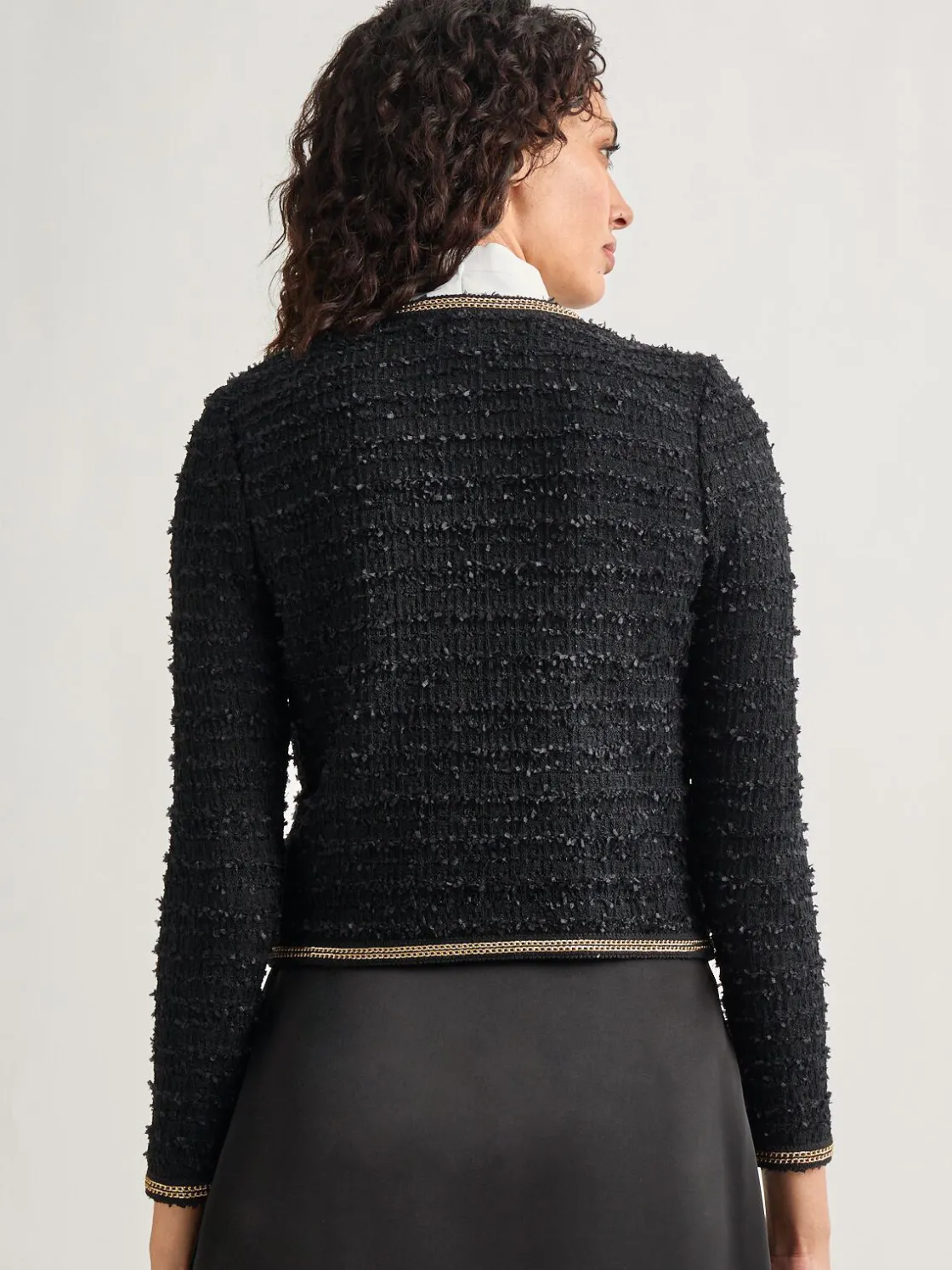 Misook Heritage Fit Double Chain Trim Eyelash Knit Jacket* Jackets & Coats