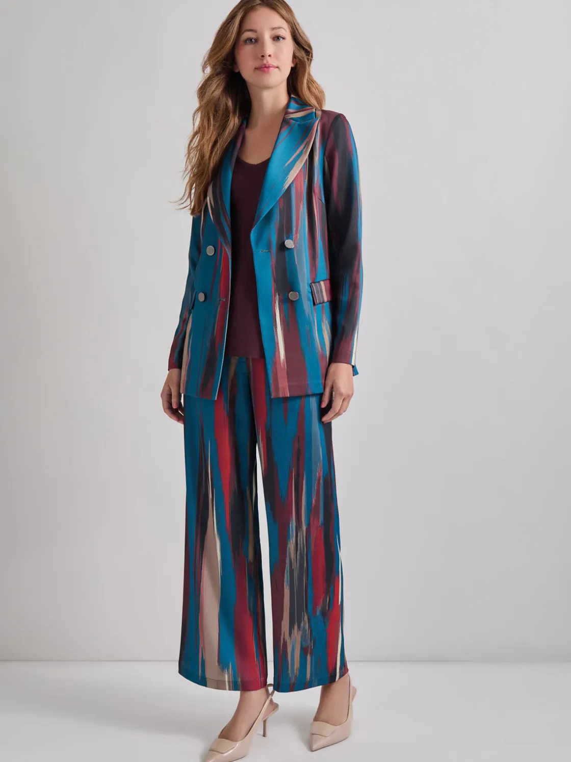 Misook Heritage Fit Double-Breasted Brushstroke Woven Blazer* Jackets & Coats