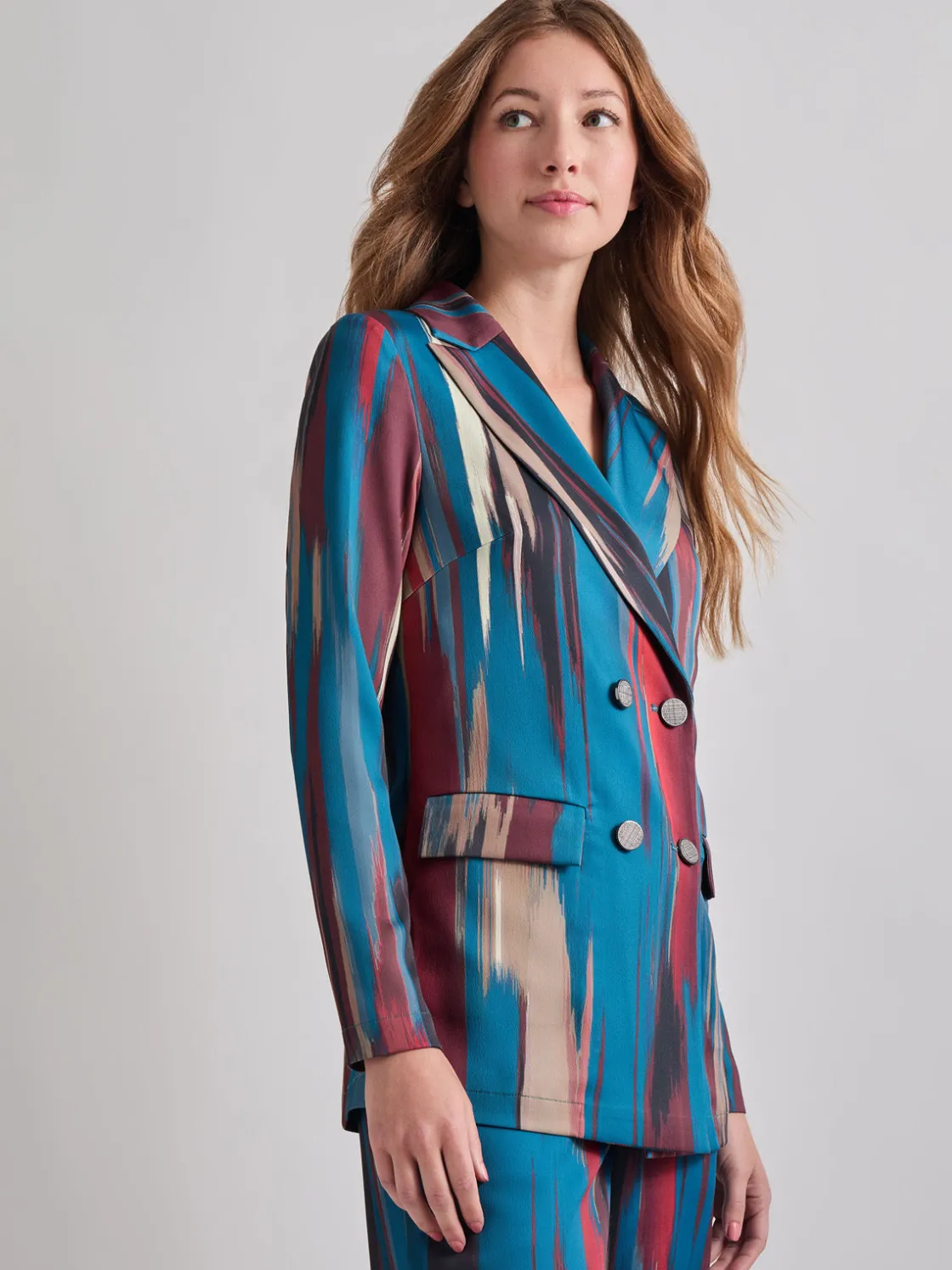 Misook Heritage Fit Double-Breasted Brushstroke Woven Blazer* Jackets & Coats