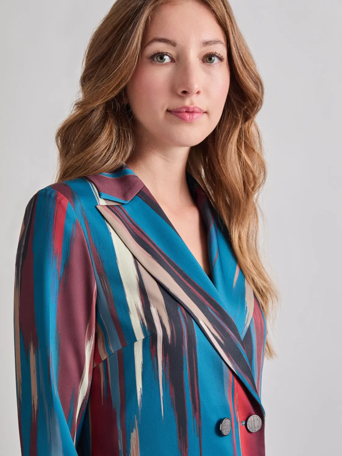 Misook Heritage Fit Double-Breasted Brushstroke Woven Blazer* Jackets & Coats