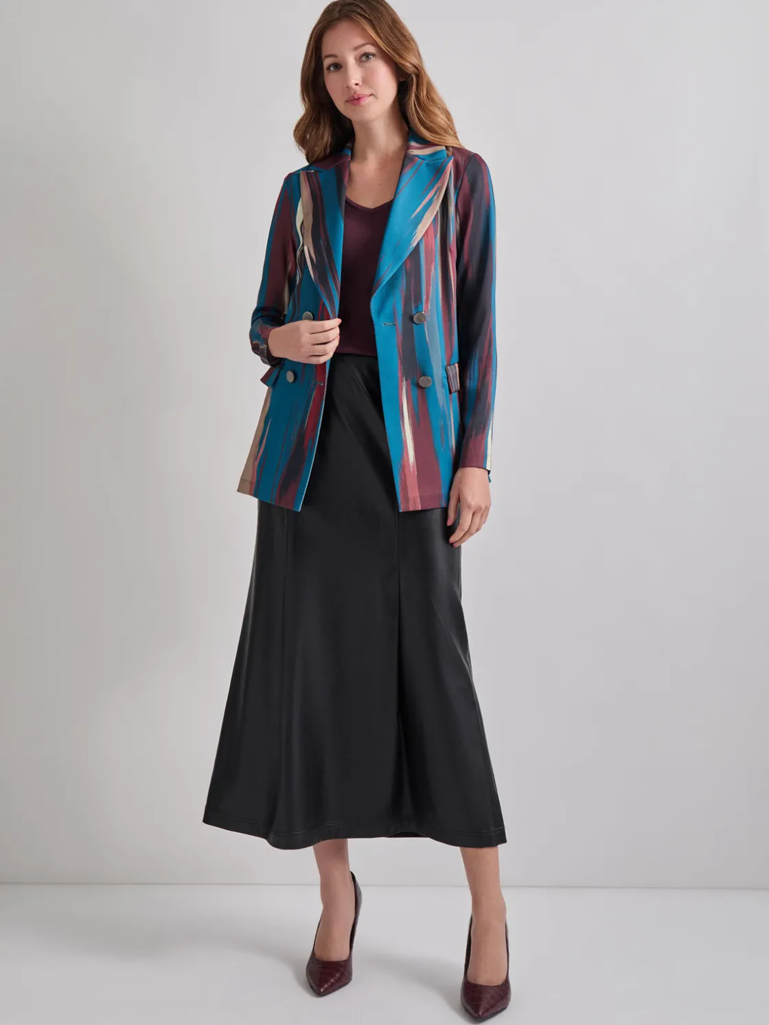 Misook Heritage Fit Double-Breasted Brushstroke Woven Blazer* Jackets & Coats