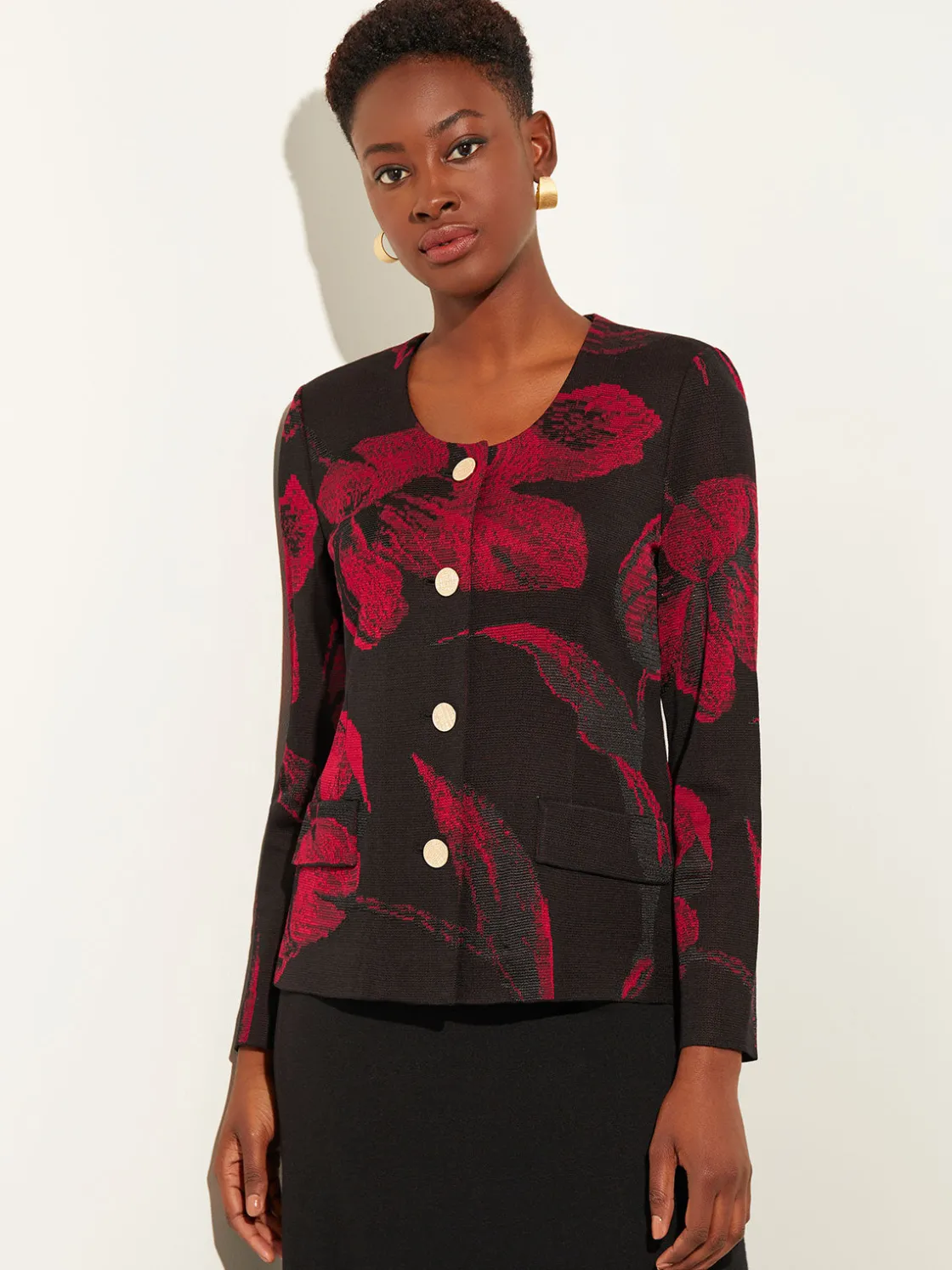 Misook Heritage Fit Floral Button-Front Knit Jacket* Jackets & Coats