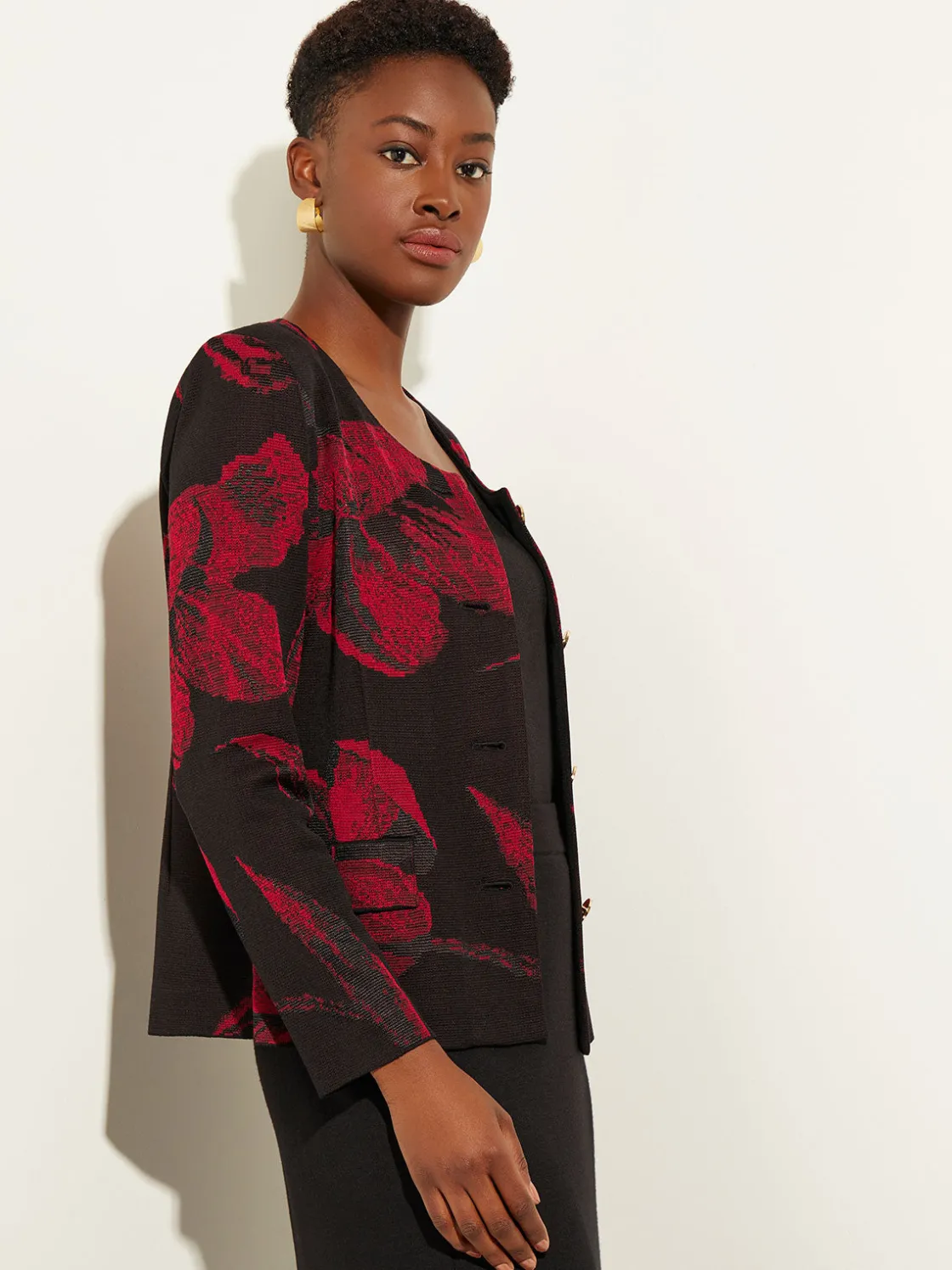 Misook Heritage Fit Floral Button-Front Knit Jacket* Jackets & Coats